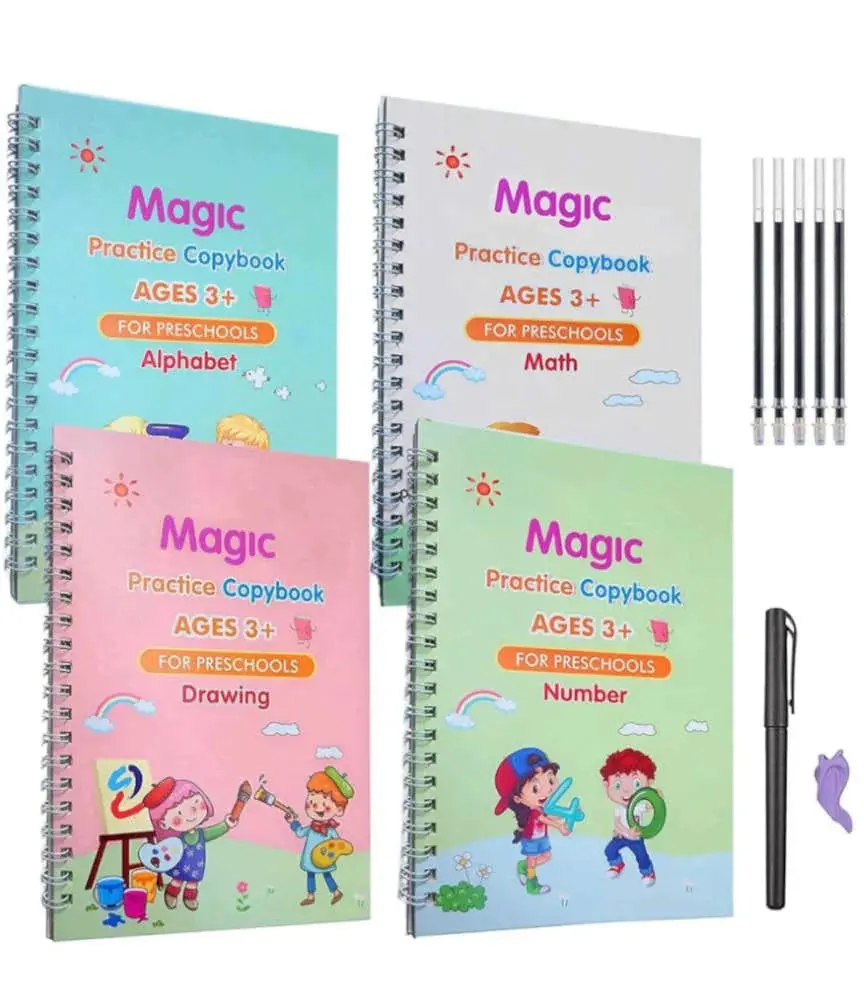 Kids Magic Practice Book Set Of 4-Kids Learning For Home And School With 10 Refill Pens 1