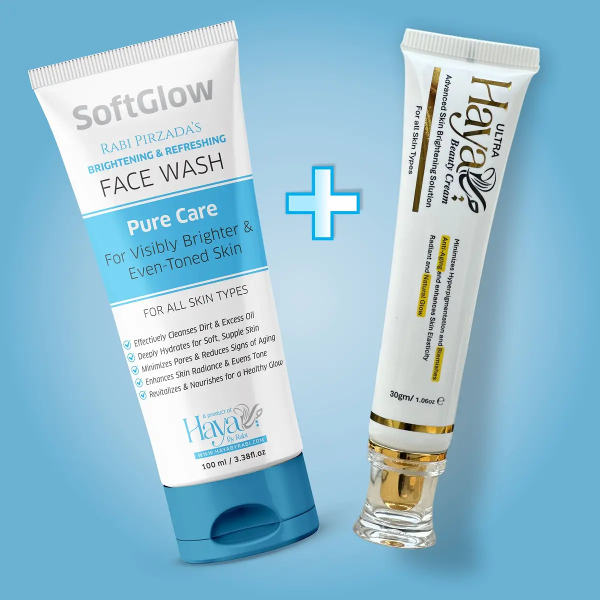 Softglow Face Wash + Haya Beauty Cream (Ultra) Bundle - Complete Skincare Duo 1