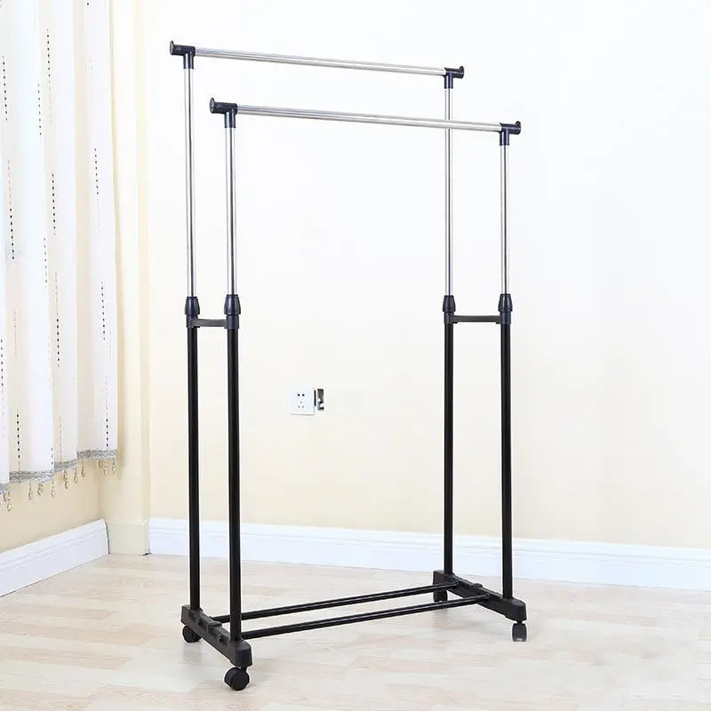 Heavy Duty Double Rail Portable Rolling Clothes Hanger Rack 1