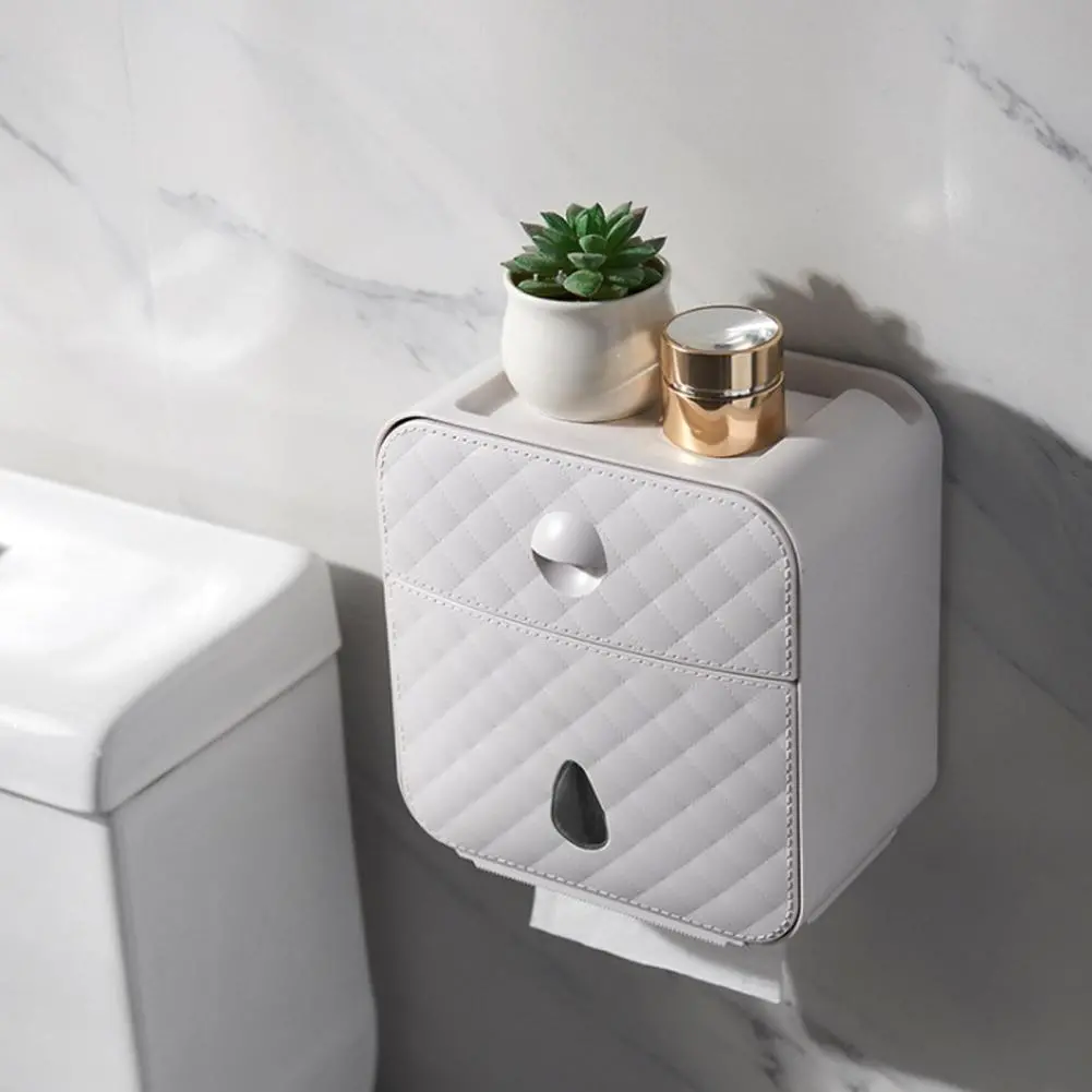 Wall Mounted Toilet Paper Holder With Shelf Storage 1