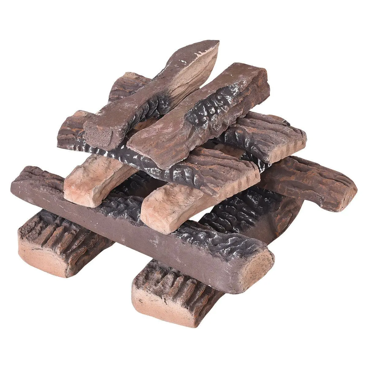 Natural Ceramic Vented Gas Fireplace Log Set 10Pcs 1