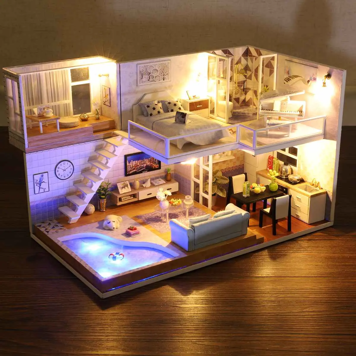 Large Led Diy Miniature Dollhouse Kit 1
