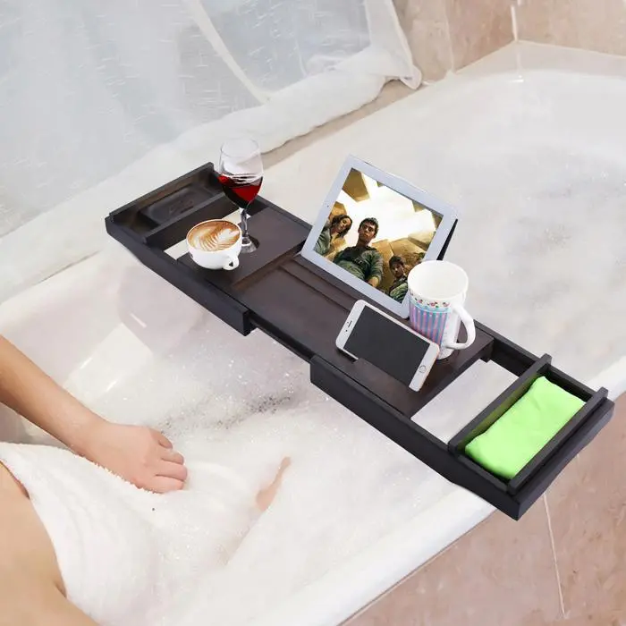 Large Spacious Bamboo Bathtub Caddy Tray 1