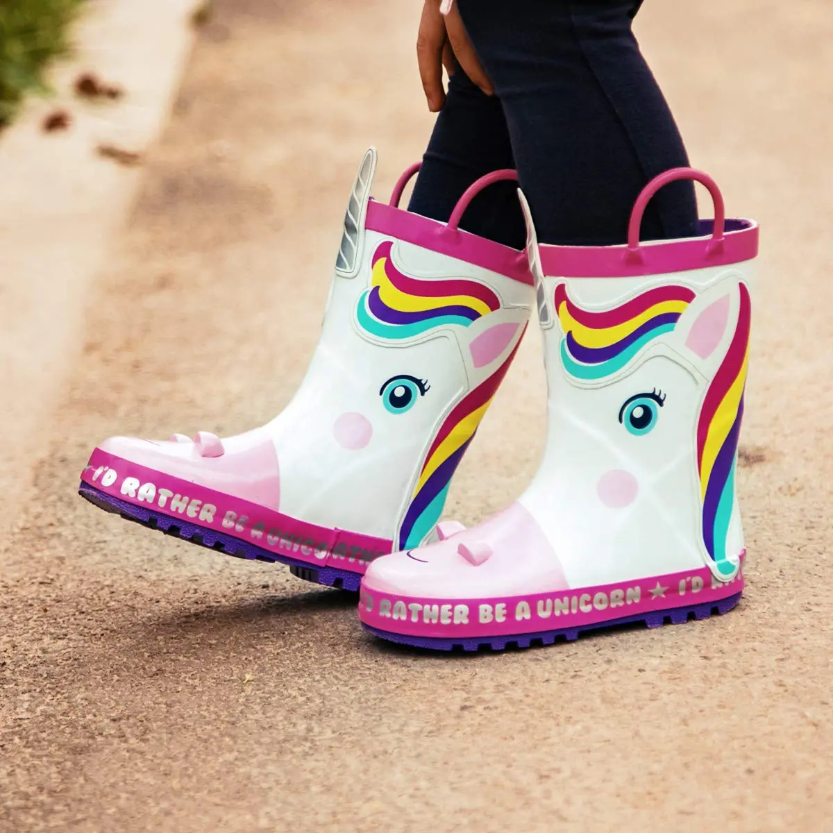 Comfortable Girls' Unicorn Waterproof Rain Boots 9