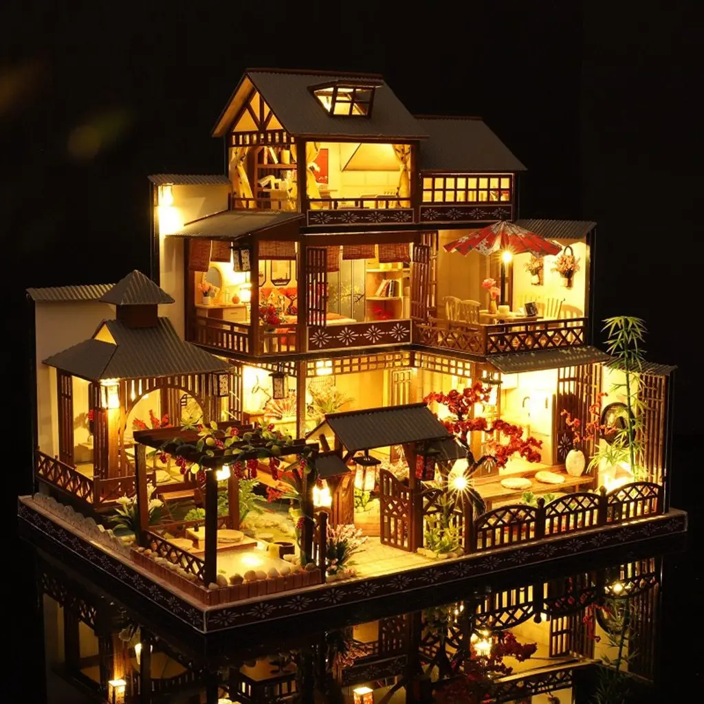 Large Led Glowing Modern Wooden Diy Doll House 1