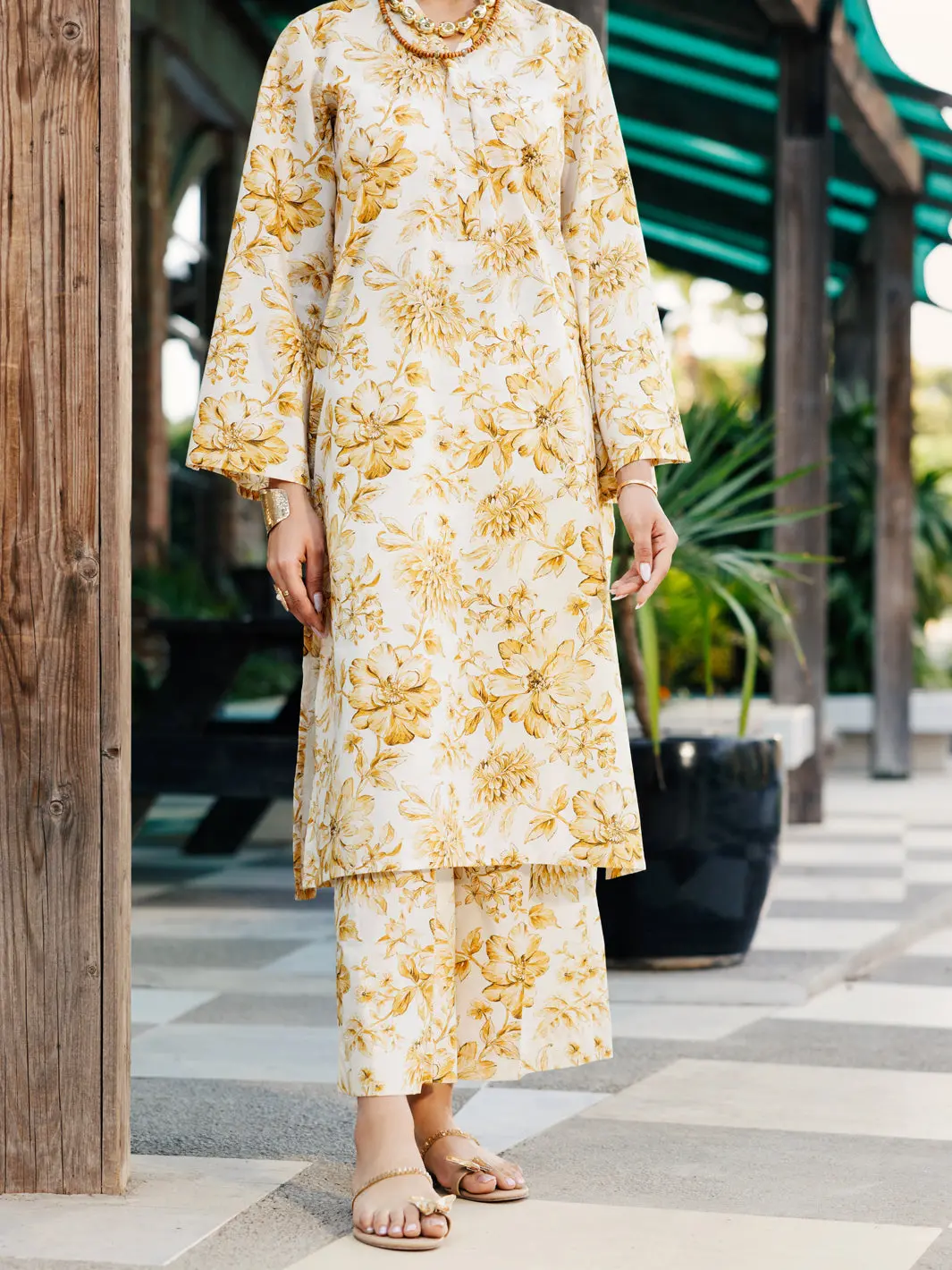 Beige Lawn Co-Ord Set - Alp-2Ps-Slks-2239 1