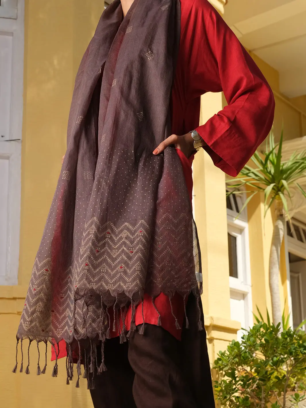 Grey Hand-Woven Cotton Silk Women Stole - Alcr-St-1003 1