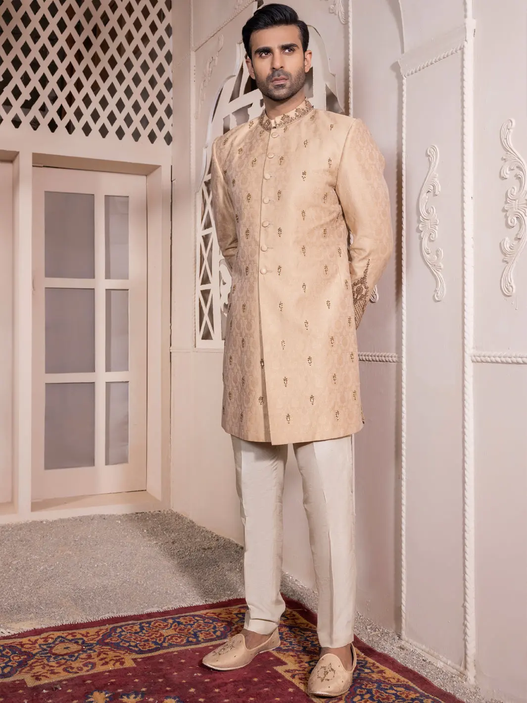 Beige Blended Men Sherwani - Al-Sw-126 1