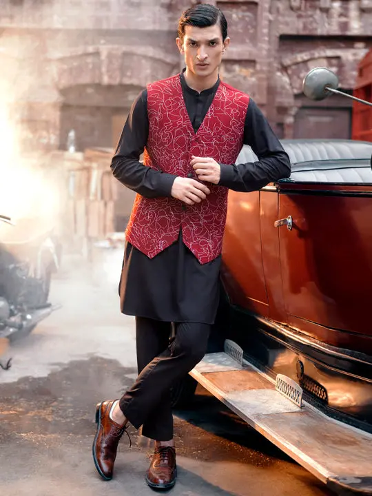 Maroon Blended Waistcoat - Al-Wc-413 1