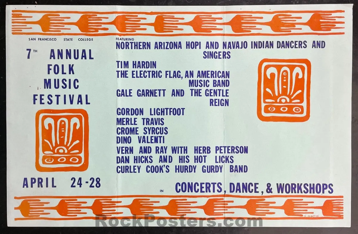 Auction - 7Th Annual Folk Fest - Gordon Lightfoot - 1968 Poster - Sf State College - Excellent 1