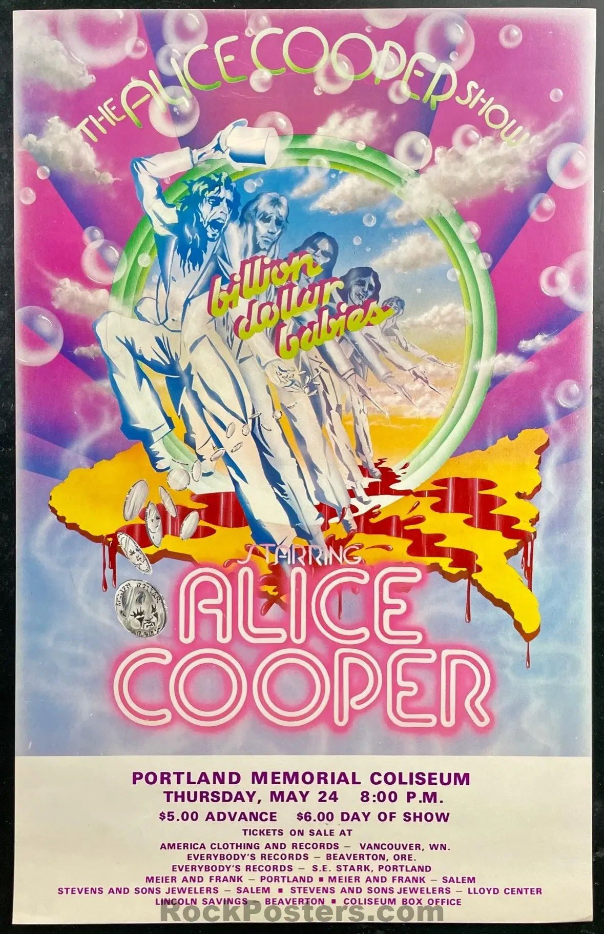 Auction - Alice Cooper - Portland Memorial Coliseum - 1973 Concert Poster - Near Mint Minus 1