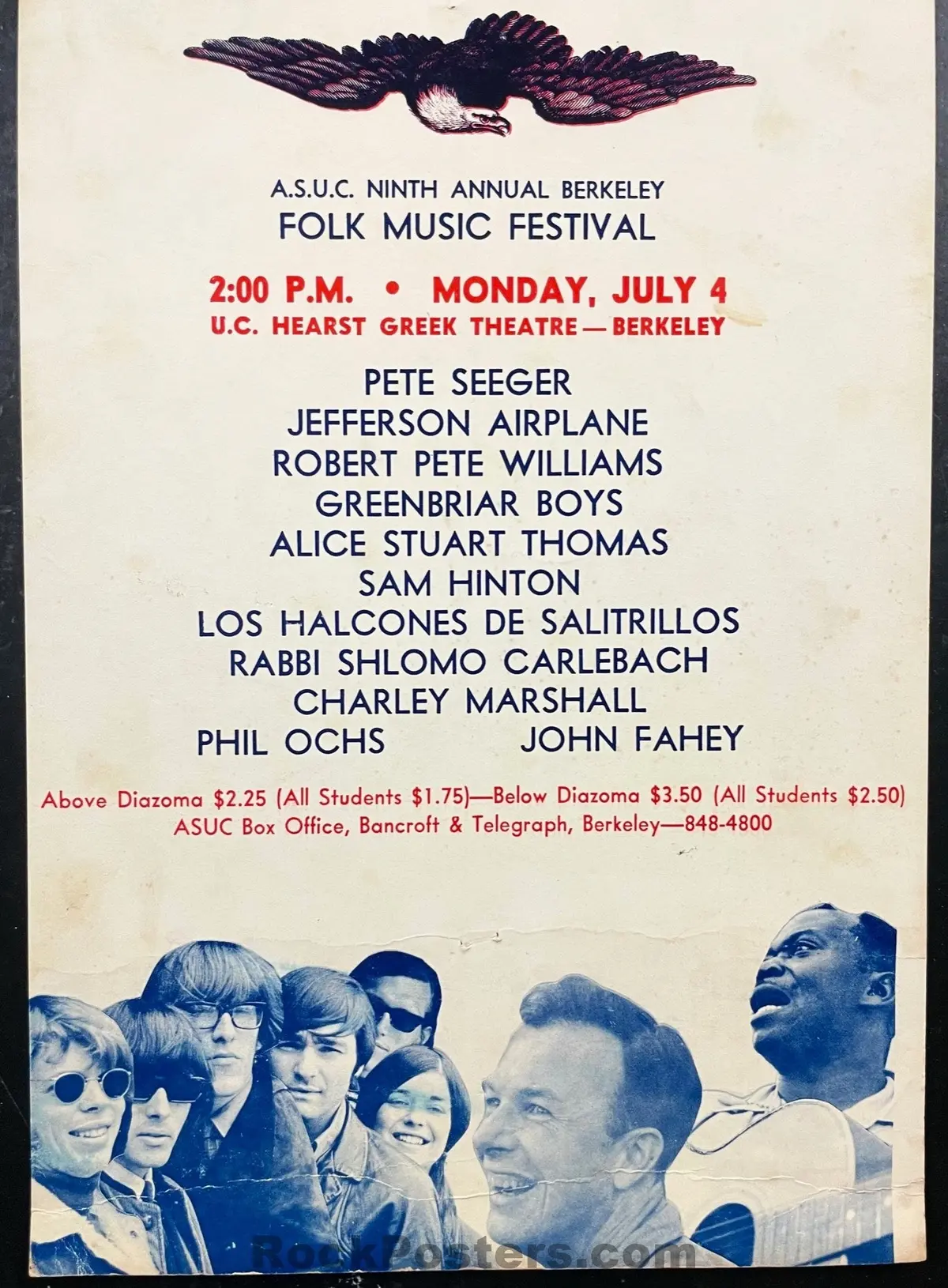 Auction - Aor 1.89 - Jefferson Airplane - Phil Ochs - 1966 Poster - Berkeley Folk Festival - Excellent 2