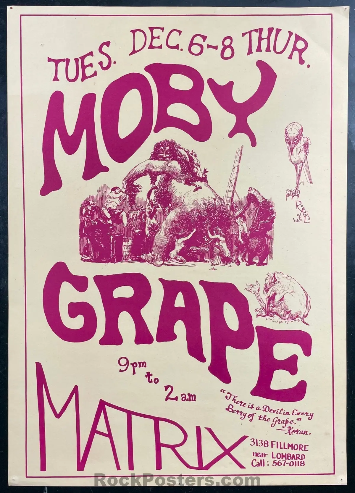 Auction -  Aor 2.107 - Moby Grape - Heinrich Kley - 1966 Poster -  The Matrix - Excellent 1