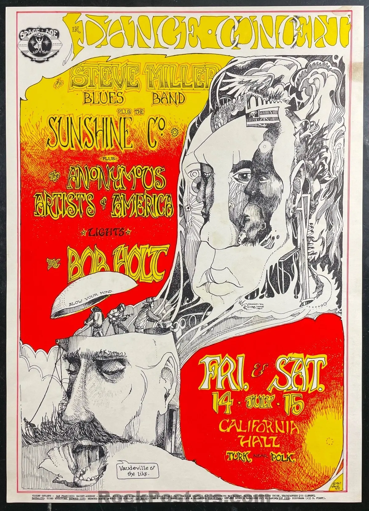 Auction -  Aor 2.138 - Steve Miller - Greg Irons - 1967 Poster - California Hall - Excellent 1