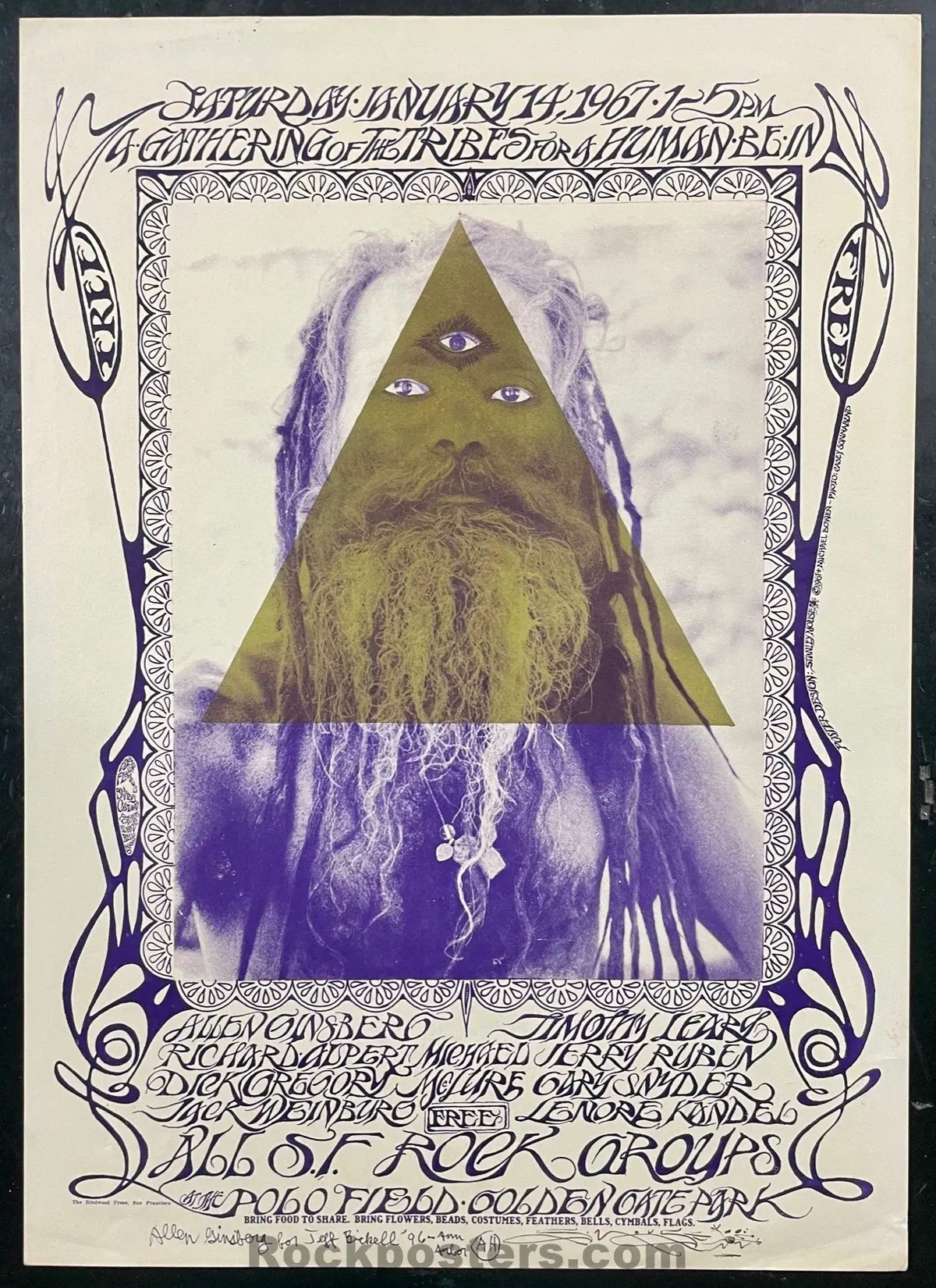 Auction - Aor 2.217 - Human Be-In - Allen Ginsberg & Stanley Mouse Signed - 1967 Poster - Excellent 1