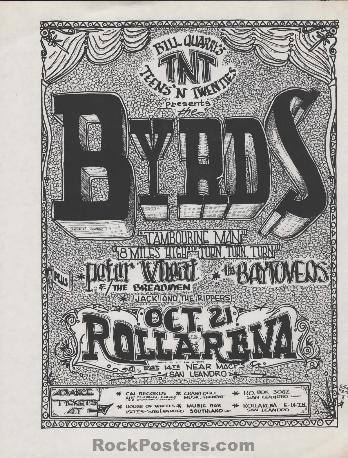 Auction - Aor 2.297 - The Byrds - 1967 Variant Handbill - San Leandro Ca Rollarena - Near Mint Minus 1