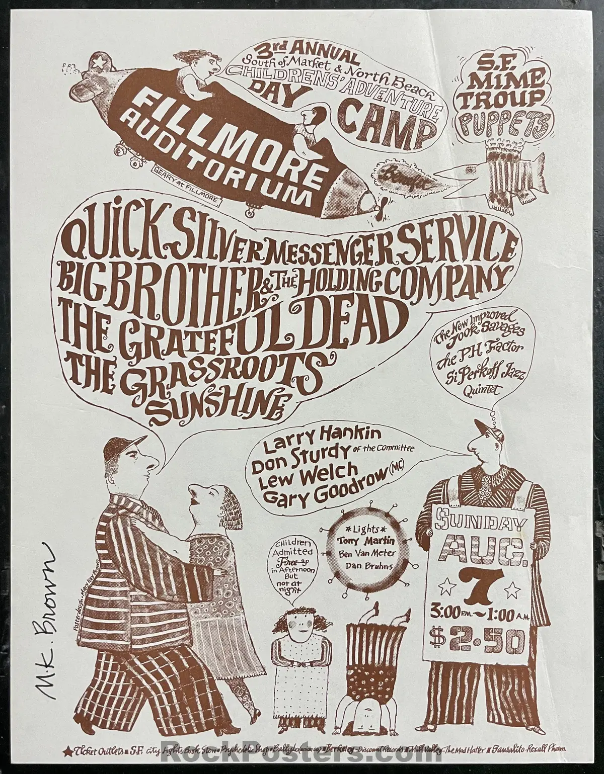 Auction - Aor 2.68 - The Grateful Dead - Mark Kay Brown Signed - 1966 Handbill - Fillmore Auditorium - Excellent 1