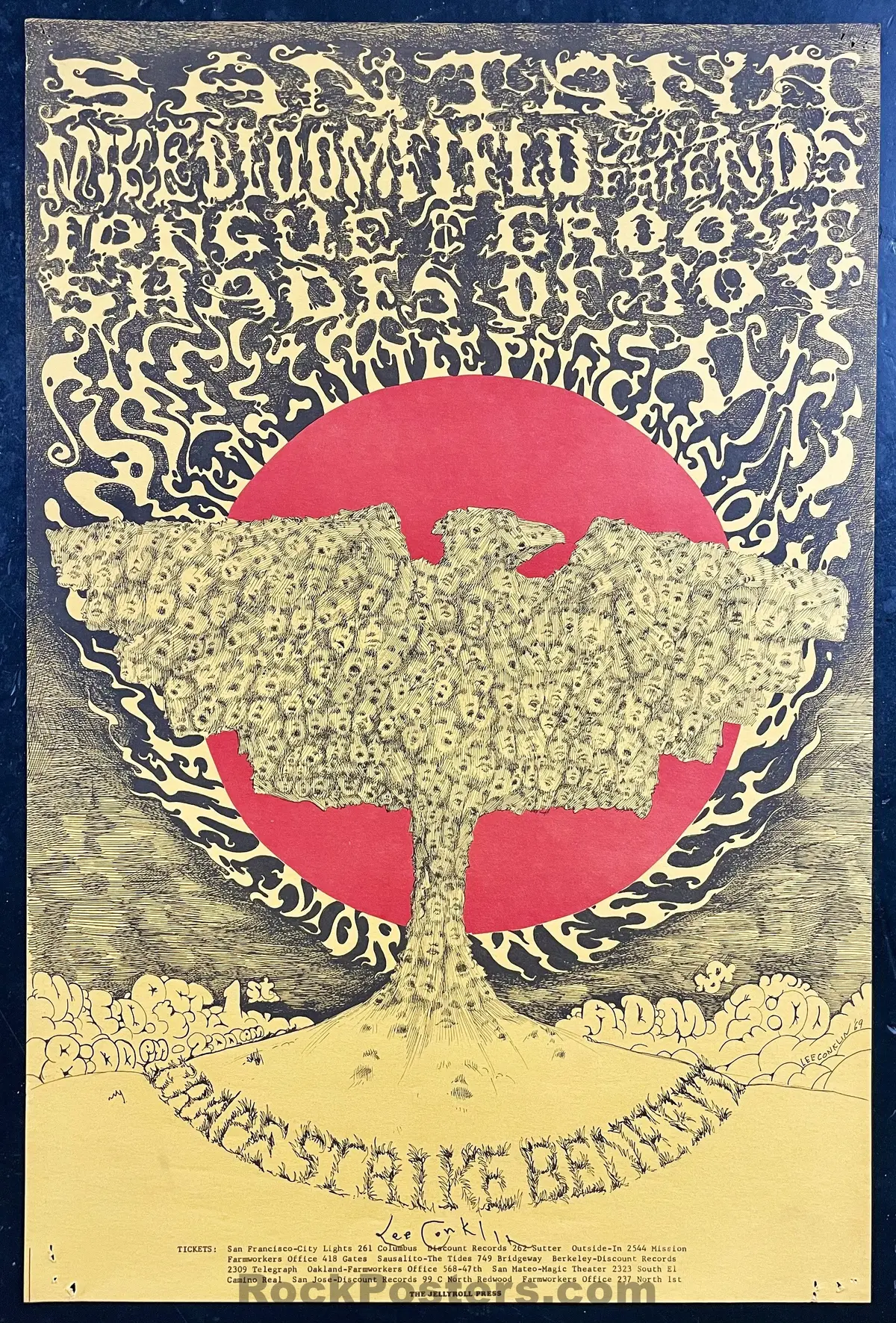 Auction - Aor 2.78 - Santana - Grape Workers Strike Benefit -  Lee Conklin Signed - 1969 Poster - Fillmore West - Very Good 1