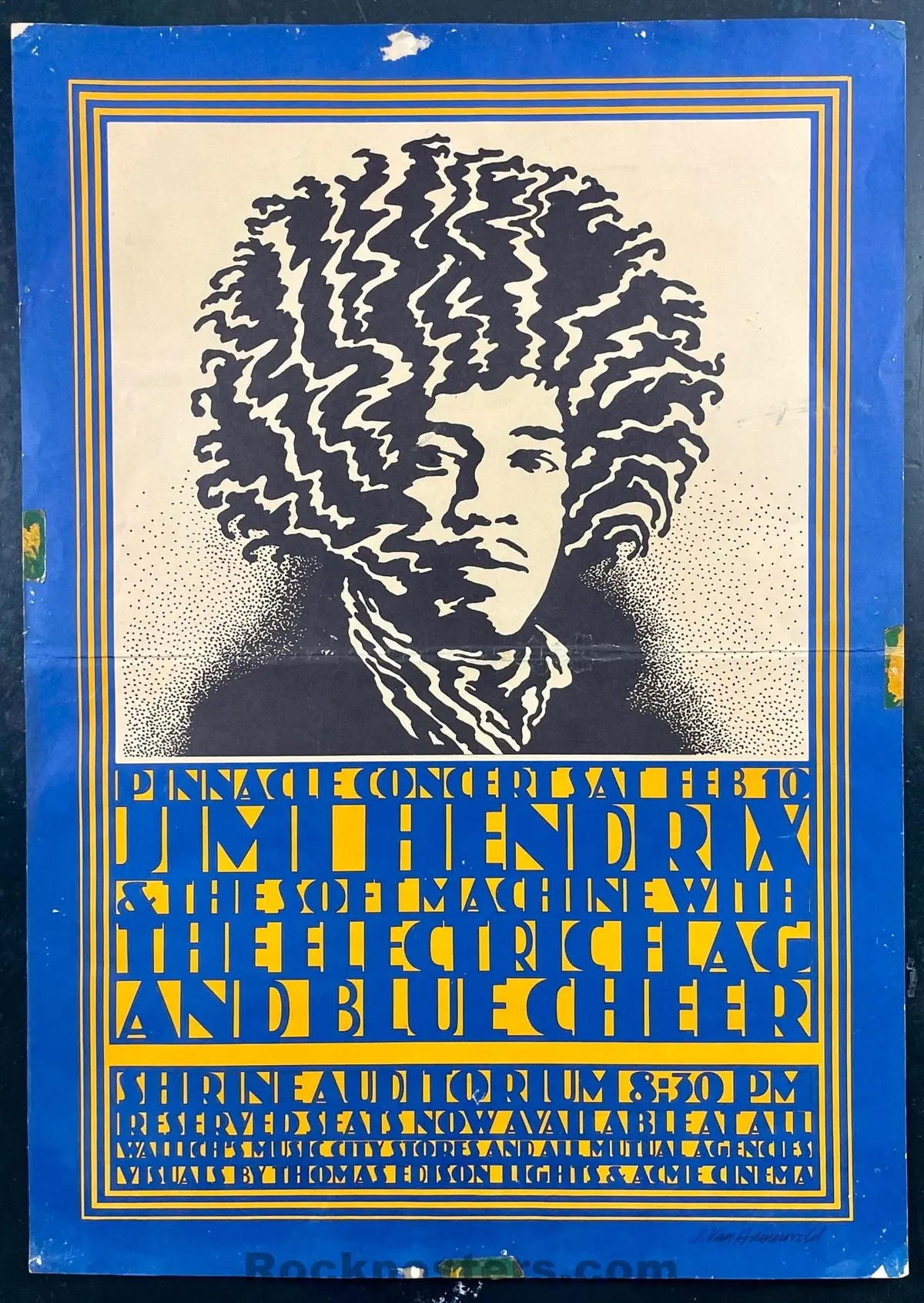 Auction - Aor  3.72 - Jimi Hendrix - Van Hamersveld - 1968 Poster - Shrine Los Angeles - Good 1