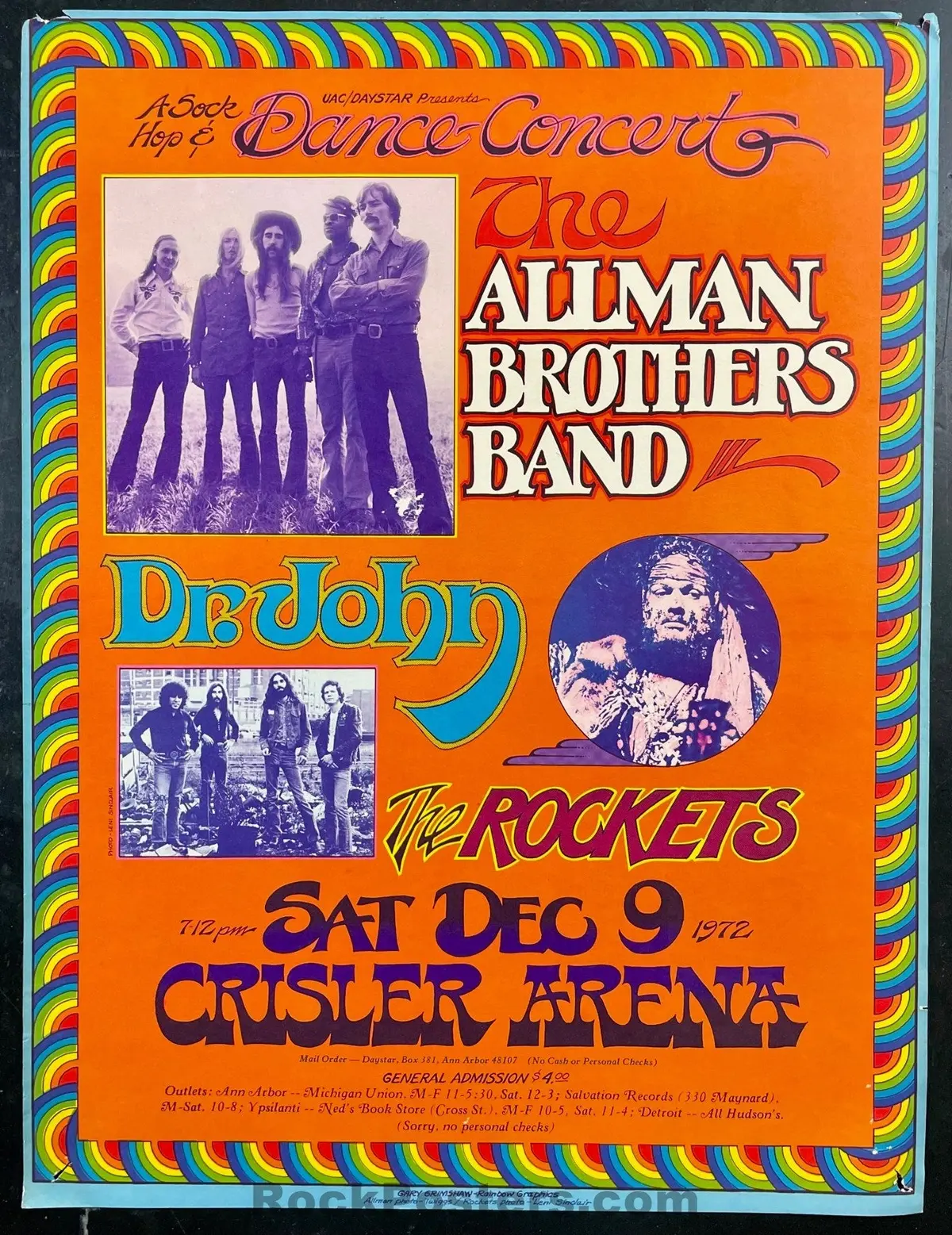 Auction - Aor 4.192 - Allman Brothers/Dr. John -  Gary Grimshaw - 1972 Poster - Crisler Arena Mi - Very Good 1