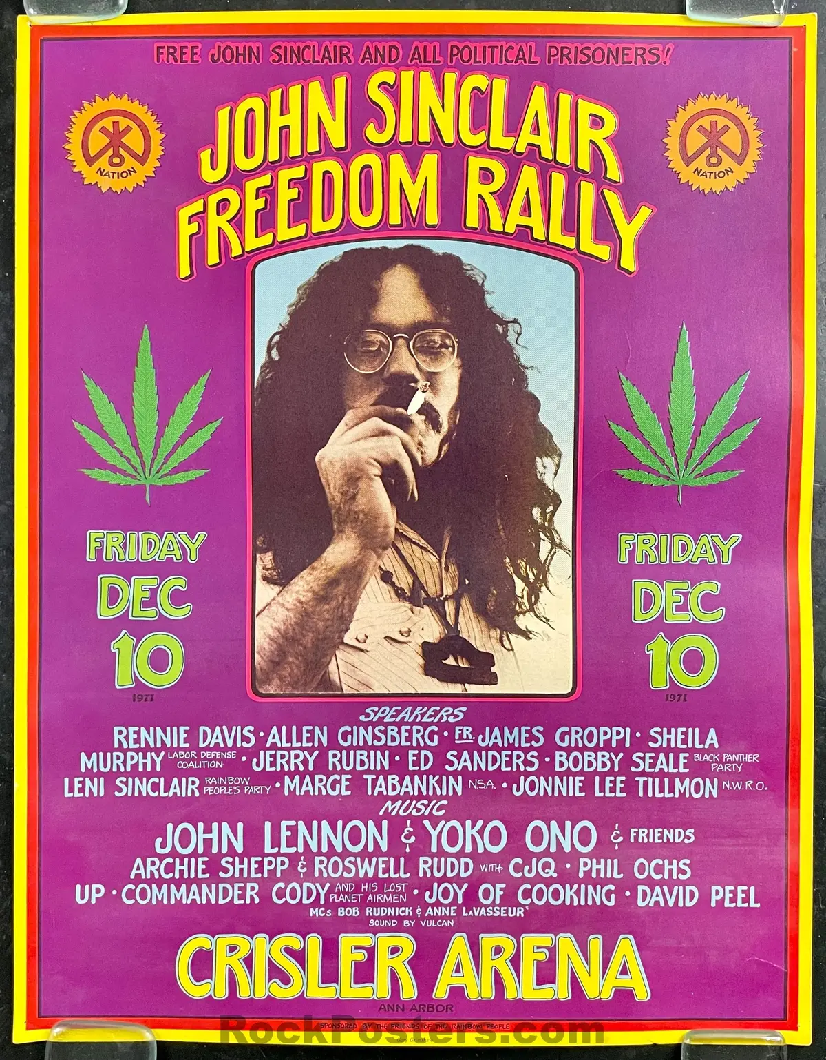 Auction - Aor 4.194 - John Lennon & Yoko Ono - Sinclair Freedom Rally - Gary Grimshaw - 1971 Poster - Crisler Arena - Very Good 1