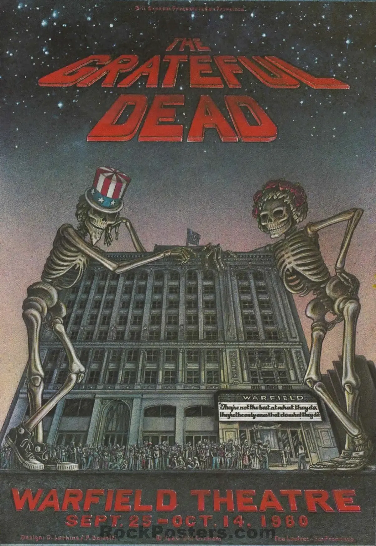 Auction - Aor 4.45 - The Grateful Dead - 1980 Two Sided Handbill - Warfield Theater - New Mint Minus 1