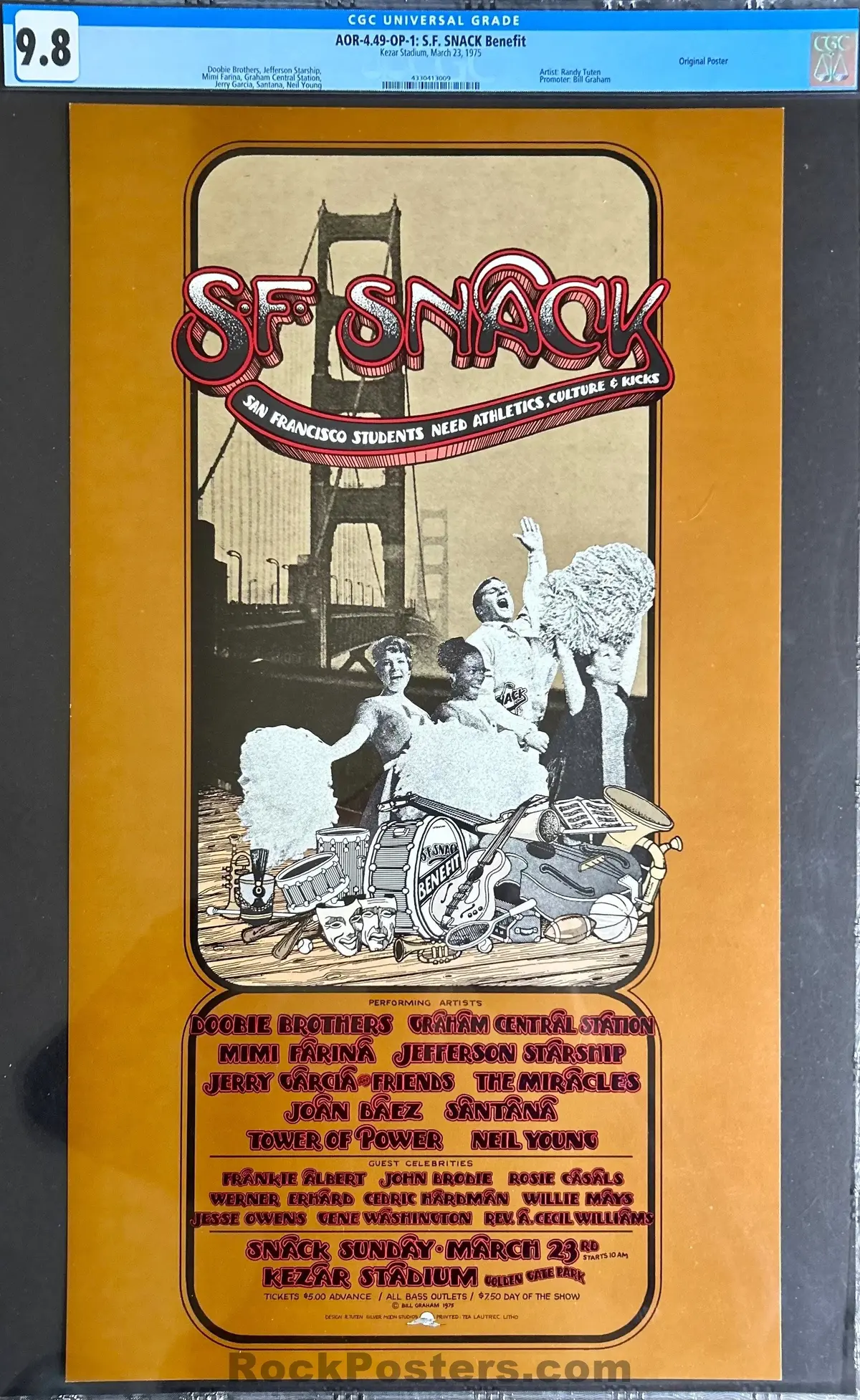 Auction - Aor 4.49 - Jerry Garcia Neil Young - Randy Tuten - 1975 Poster - Kezar Stadium - Cgc Graded 9.8 1