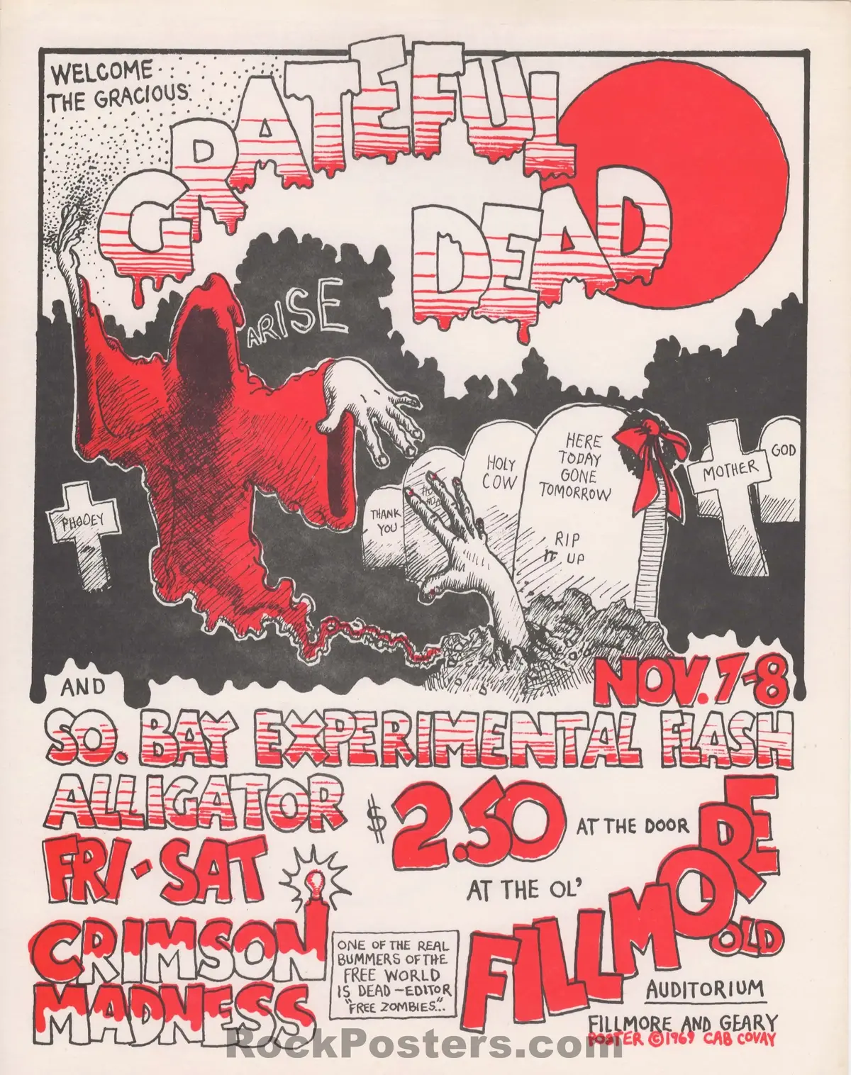 Auction - Aor 4.57 - The Grateful Dead - Cab Covay - 1969 Handbill - Fillmore Auditorium - Near Mint 1