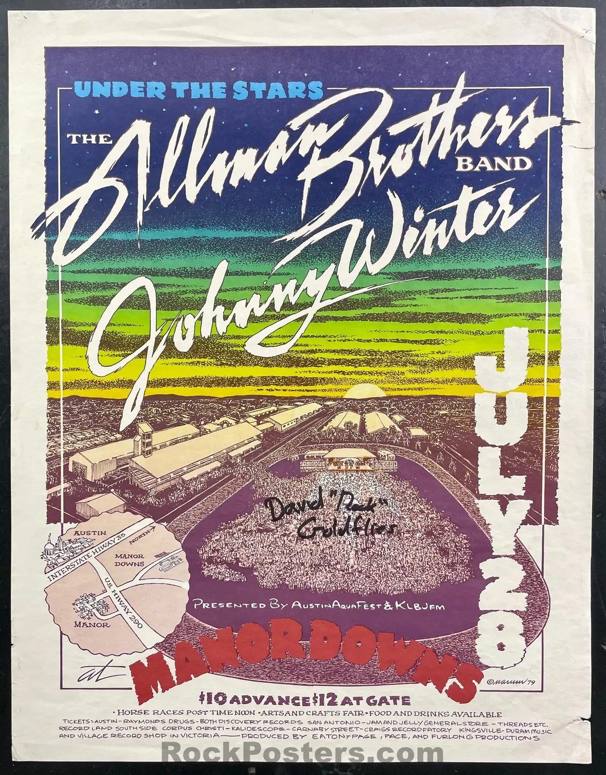 Auction - Allman Brothers - Johnny Winter - Signed - 1979 Poster - Manor Downs  - Very Good 1
