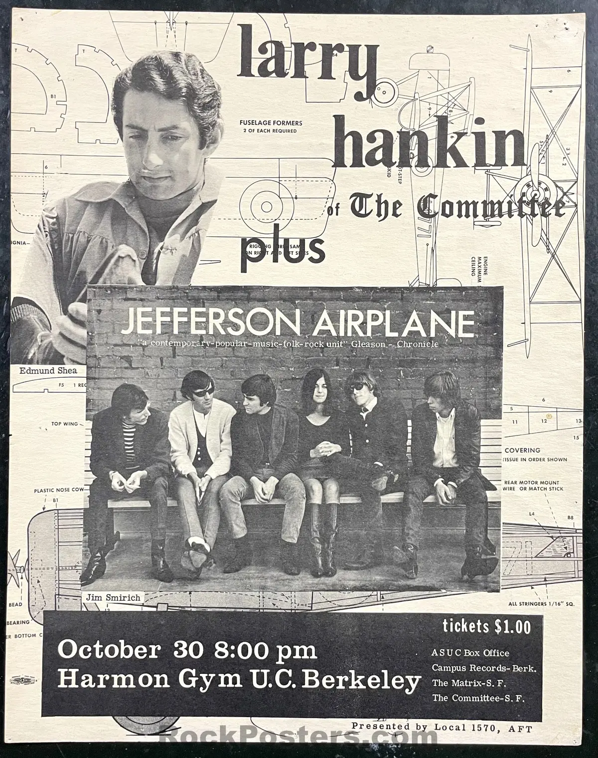 Auction - Aor 2.135 - Jefferson Airplane - Harmon Gym Berkeley -  1965 Poster - Excellent 1