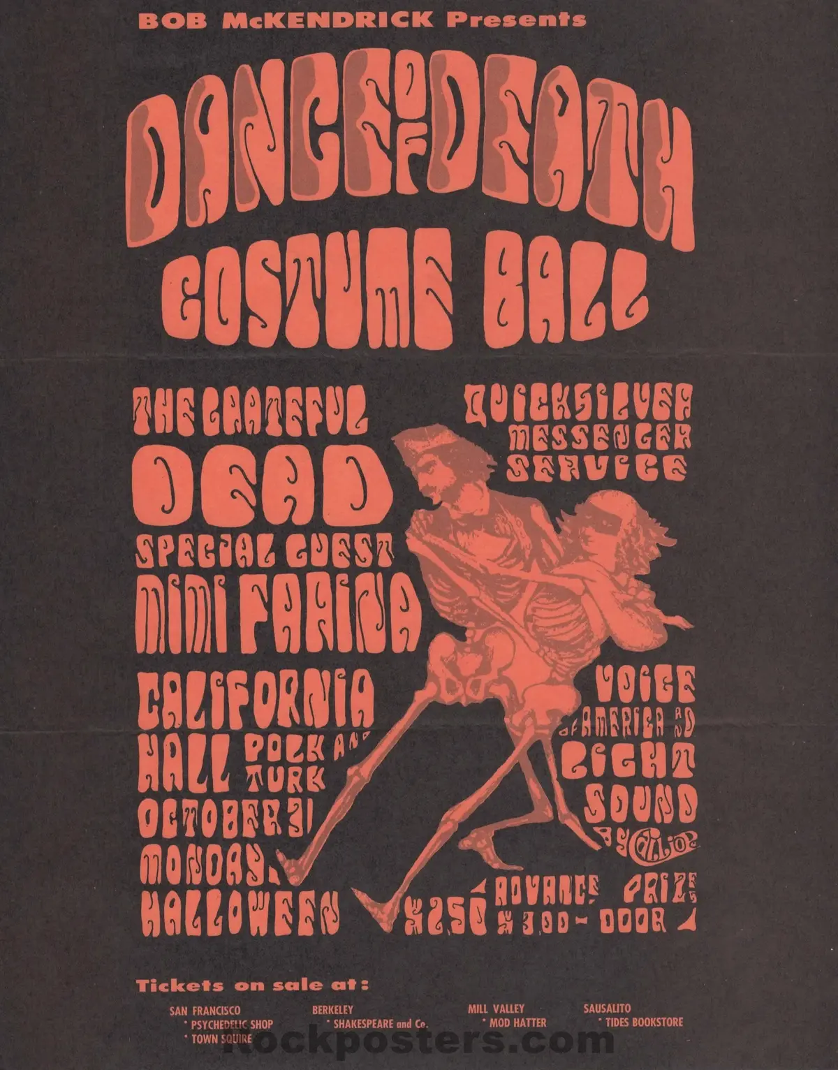Auction - Aor 2.143 - Grateful Dead - Dance Of Death - 1966 Handbill - California Hall -  Excellent 1