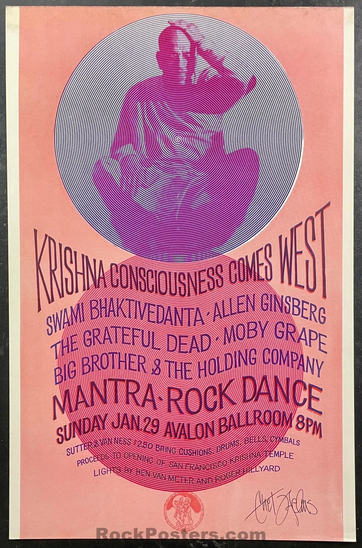Auction - Aor 2.18 - Grateful Dead - Chet Helms Signed - Krishna Consciousness - 1967 Poster - Avalon Ballroom - Near Mint Minus 1