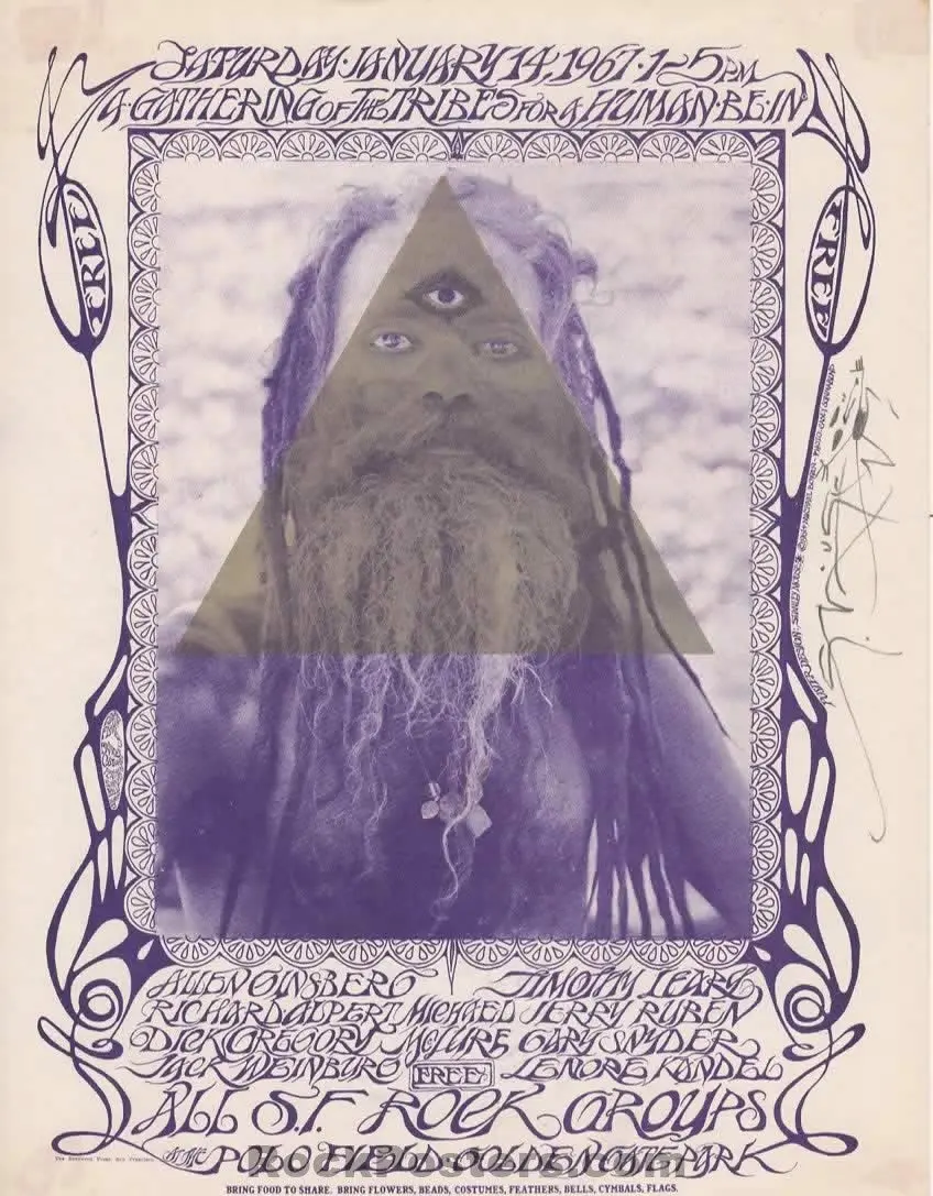 Auction - Aor 2.217 - Grateful Dead Timothy Leary - The Human Be-In - Mouse Signed - 1967 Handbill - Golden Gate Park -  Excellent 1