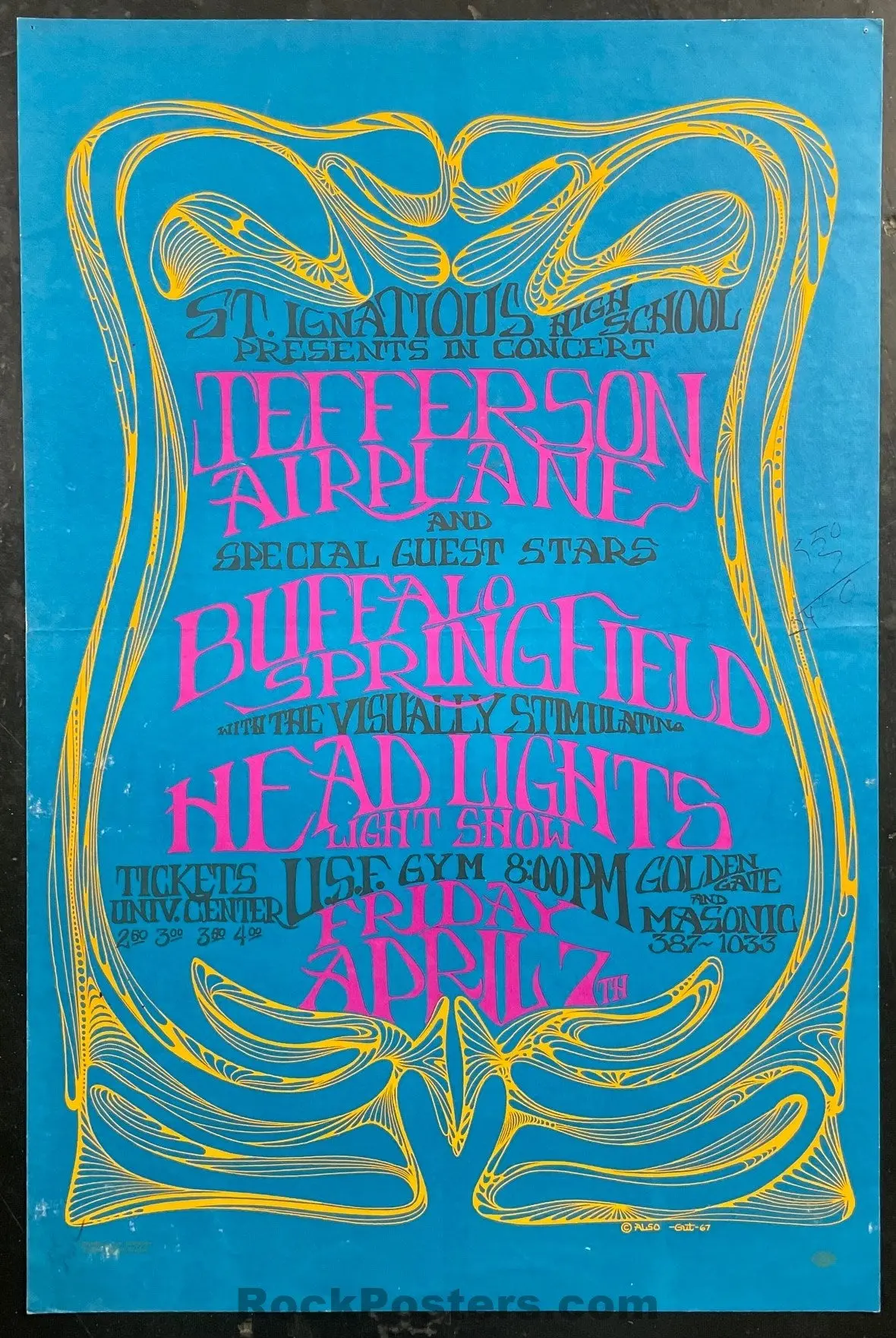 Auction - Aor 2.241 - Jefferson Airplane - Buffalo Springfield - Gut - University Of San Francisco - 1967 Poster - Very Good 1