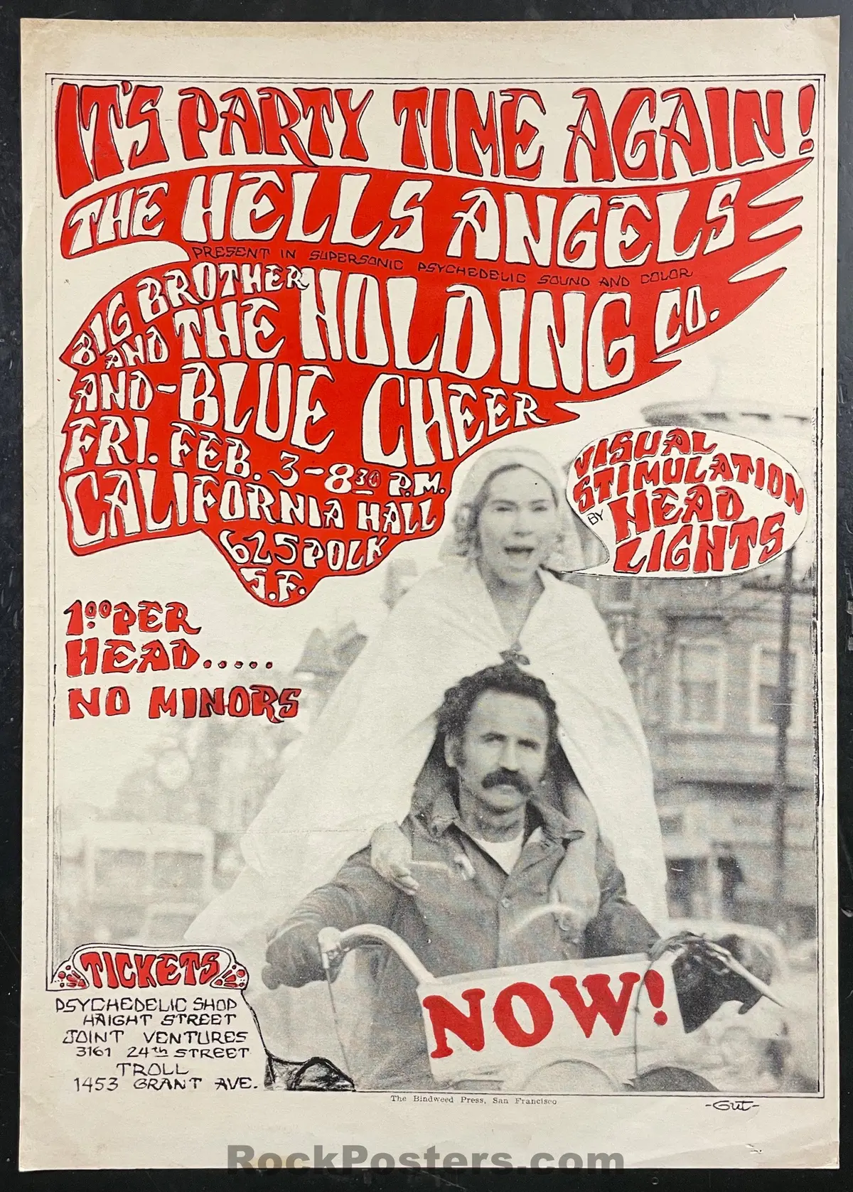 Auction - Aor 2.248 - Hells Angels - Janis Joplin Big Brother - California Hall -  1967 Poster - Excellent 1