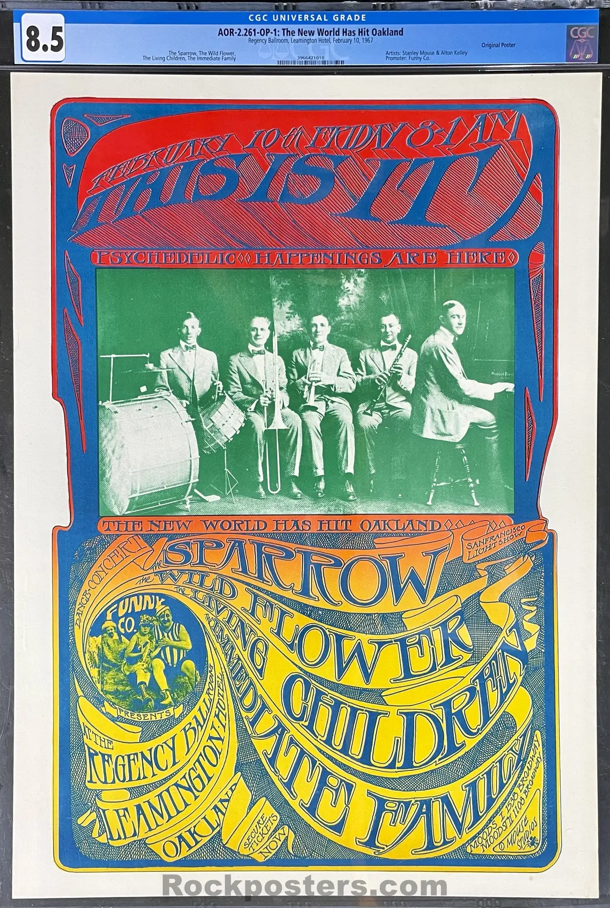 Aor 2.261 - New World Has Hit Oakland - Mouse & Kelley - 1967 Poster - Regency Ballroom  - Cgc Graded 8.5 1