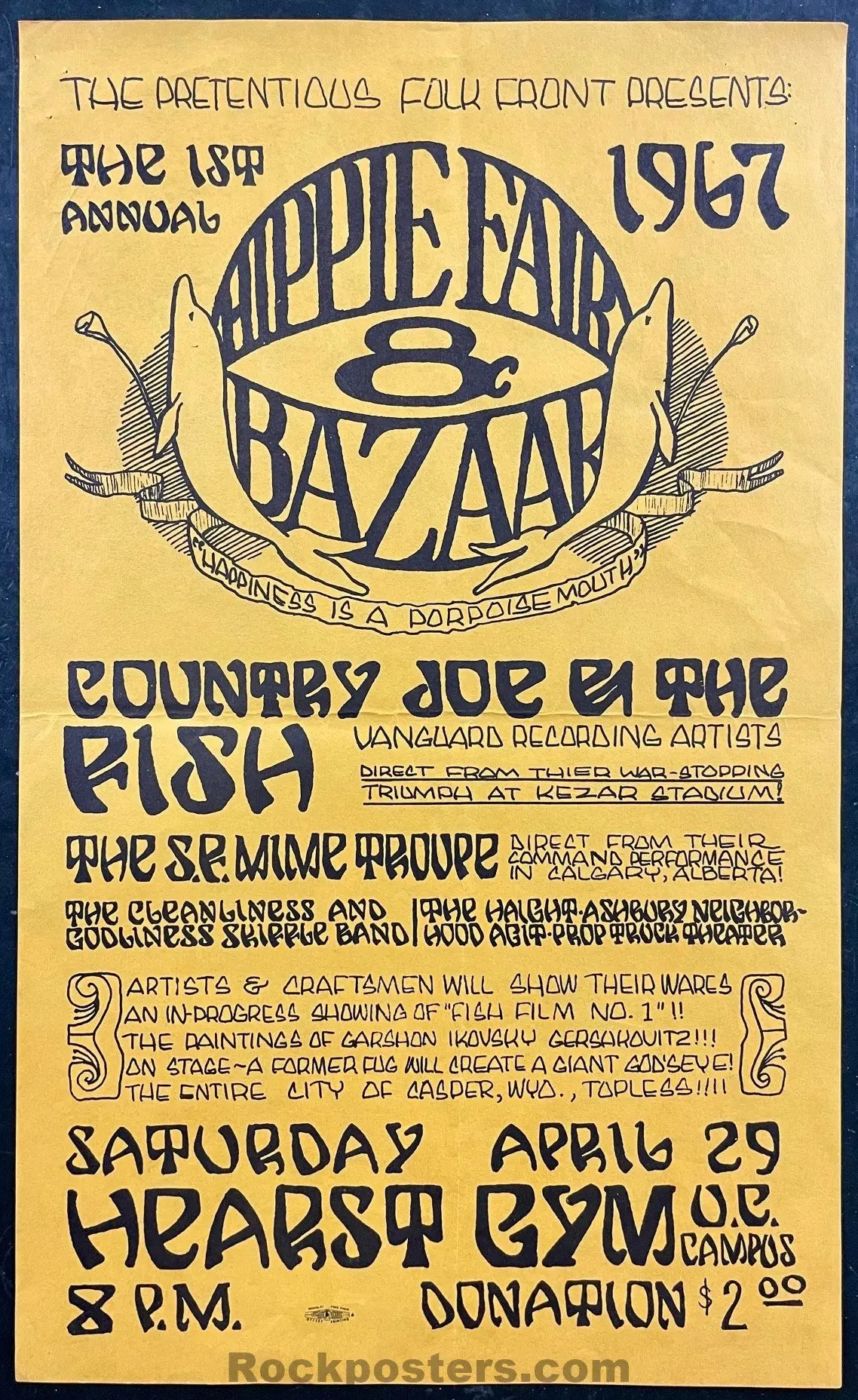 Auction - Aor 2.278 - Hippie Fair - Country Joe Sf Mime Troupe - 1967 Handbill - Berkeley - Excellent 1