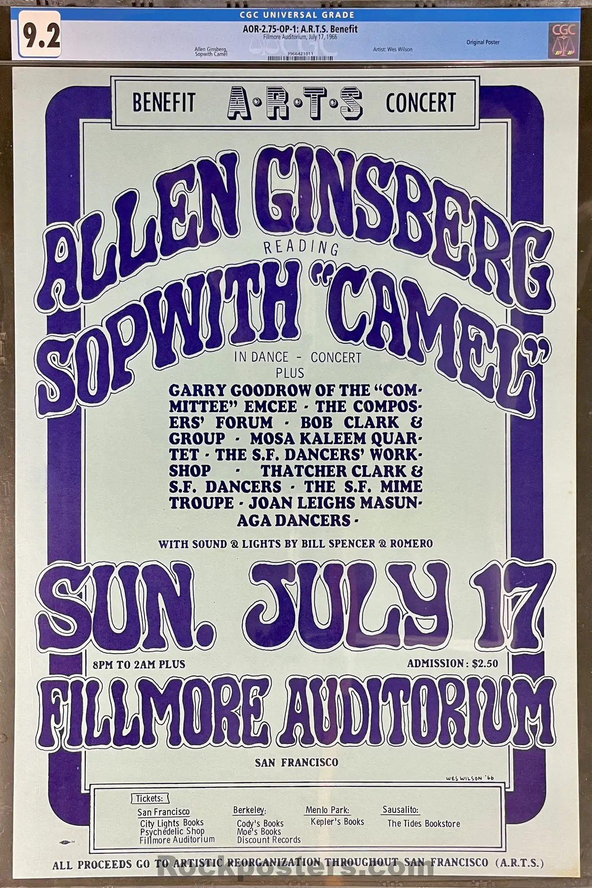 Auction - Aor 2.75 - Allen Ginsberg - Wes Wilson - 1966 Poster -  Fillmore Auditorium - Cgc Graded 9.2 1