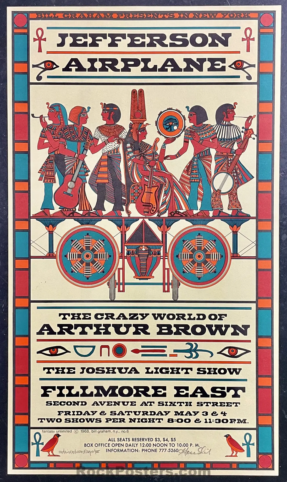 Auction - Aor 2.92 - Jefferson Airplane - Grace Slick/ David Byrd Signed - 1968 Poster - Fillmore East - Near Mint 1