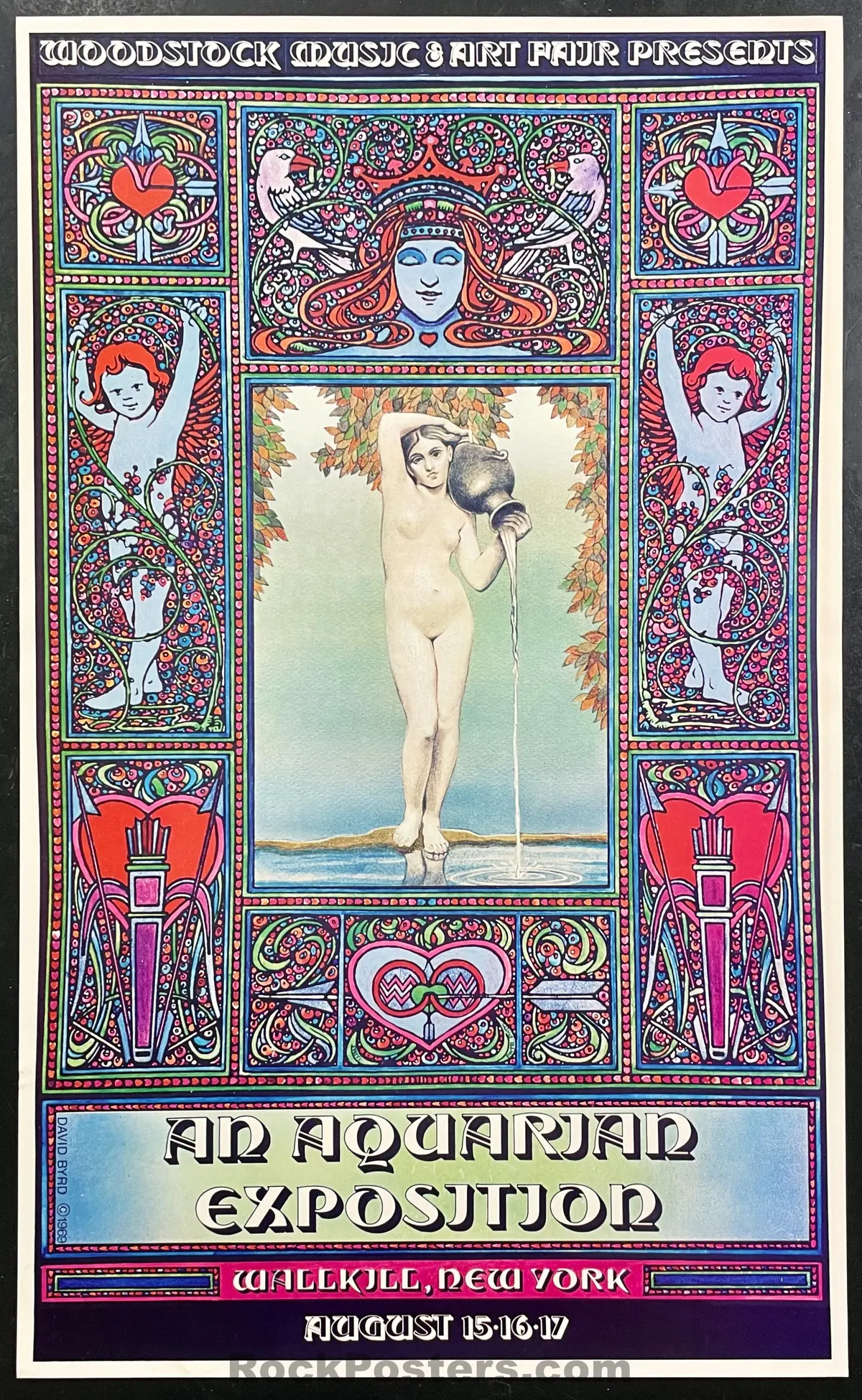 Auction - Aor 3.2 - Woodstock - David Byrd -  1969 Poster - Wallkill, New York - Excellent 1