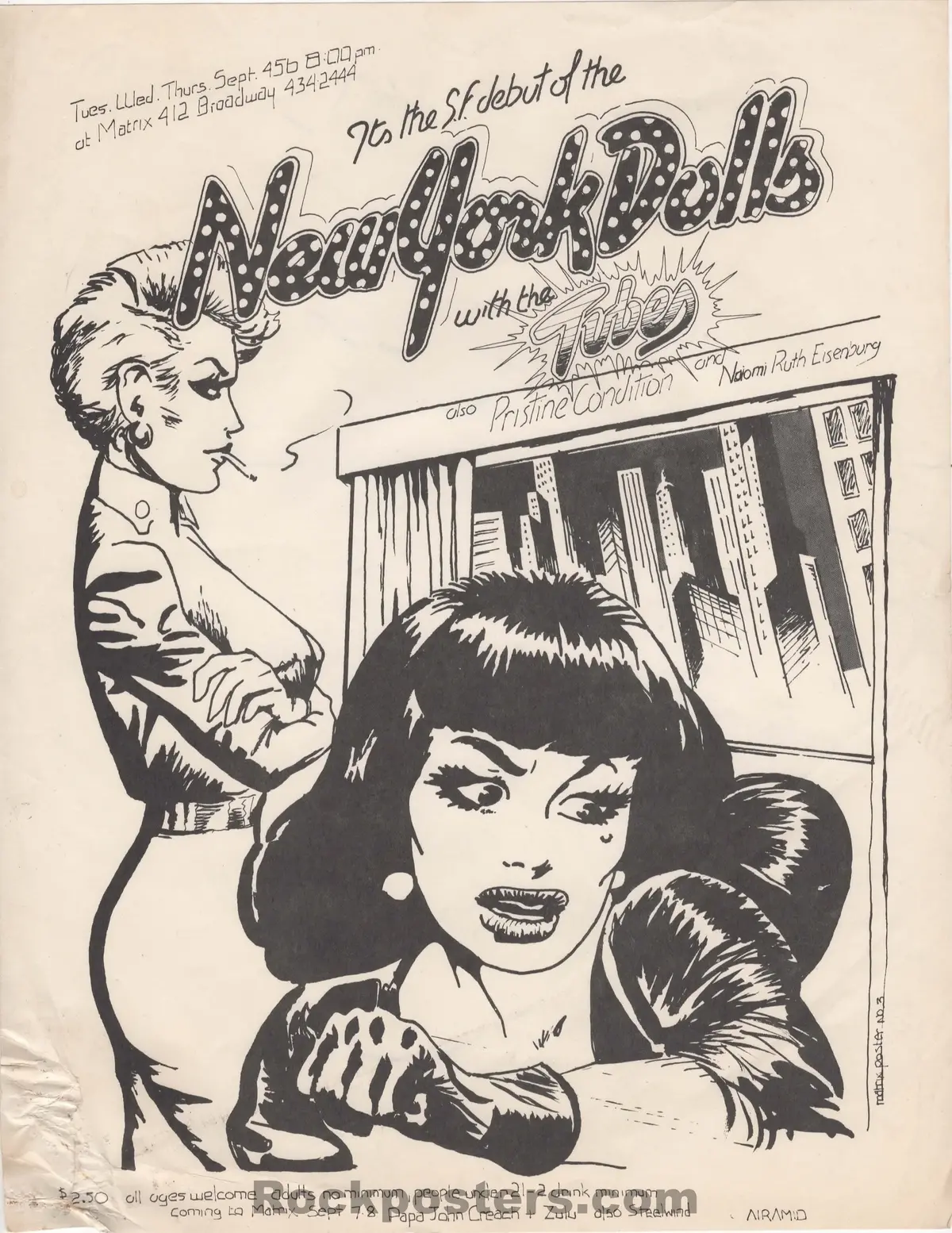 Auction - Aor 4.16 - New York Dolls Tubes - 1973 Handbill -  The Matrix  - Very Good 1