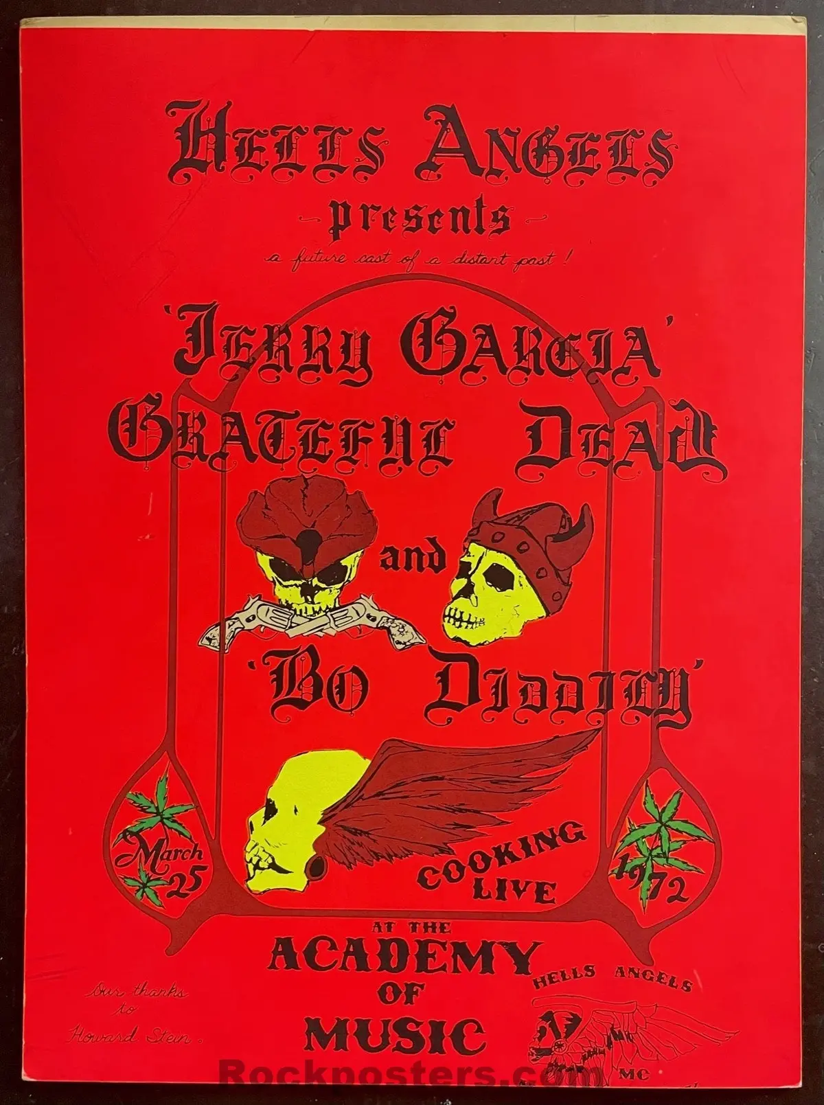 Auction - Aor 4.222 - Grateful Dead Bo Diddley - Hells Angels - 1972 Poster - Academy Of Music Nyc - Rough 1