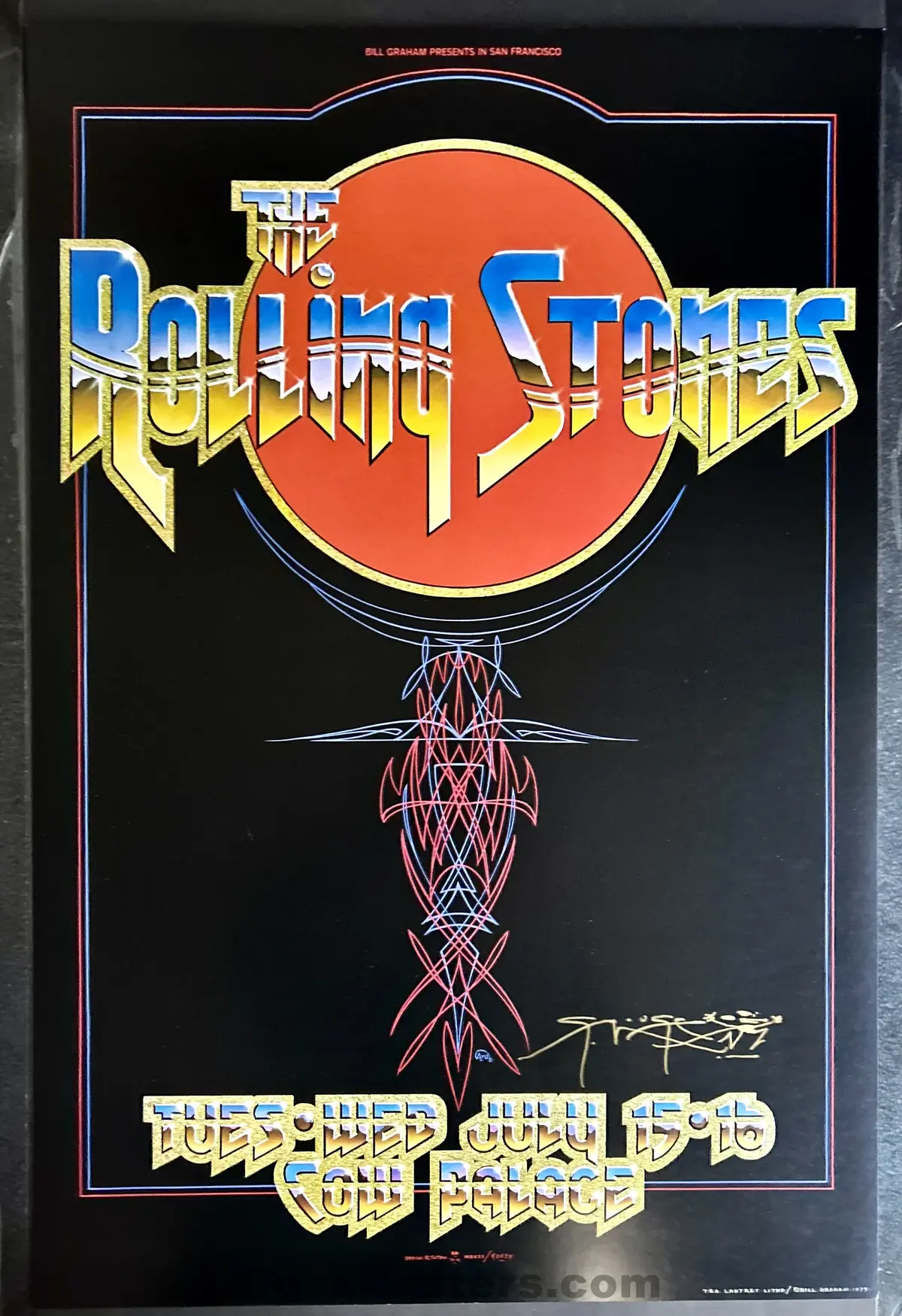 Auction - Aor 4.41 - Rolling Stones - Stanley Mouse Signed - 1975 Poster - San Francisco - Near Mint 1