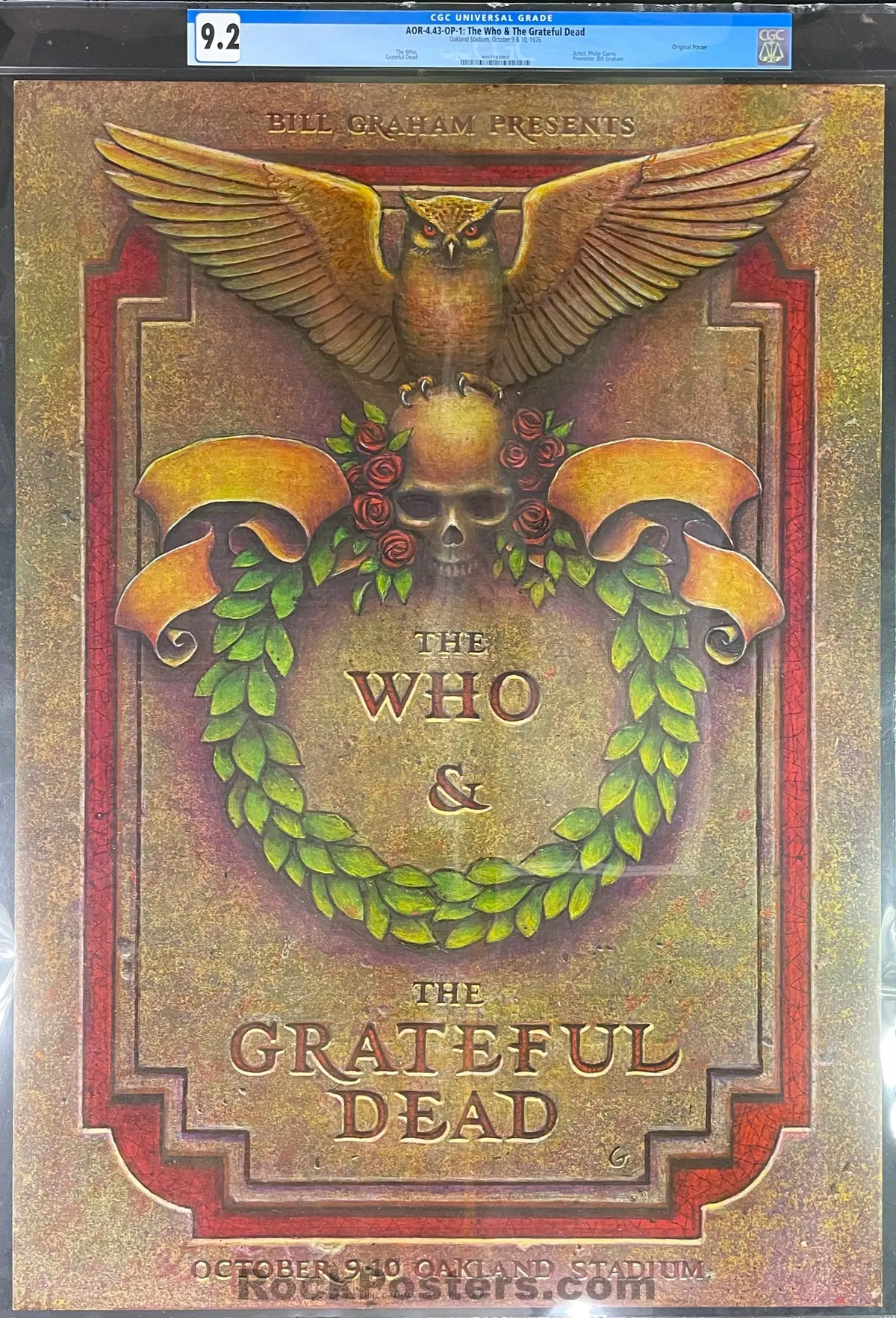 Auction - Aor 4.43 - The Who/Grateful Dead - Phillip Garris - 1976 Poster - Oakland Coliseum - Cgc Graded 9.2 1