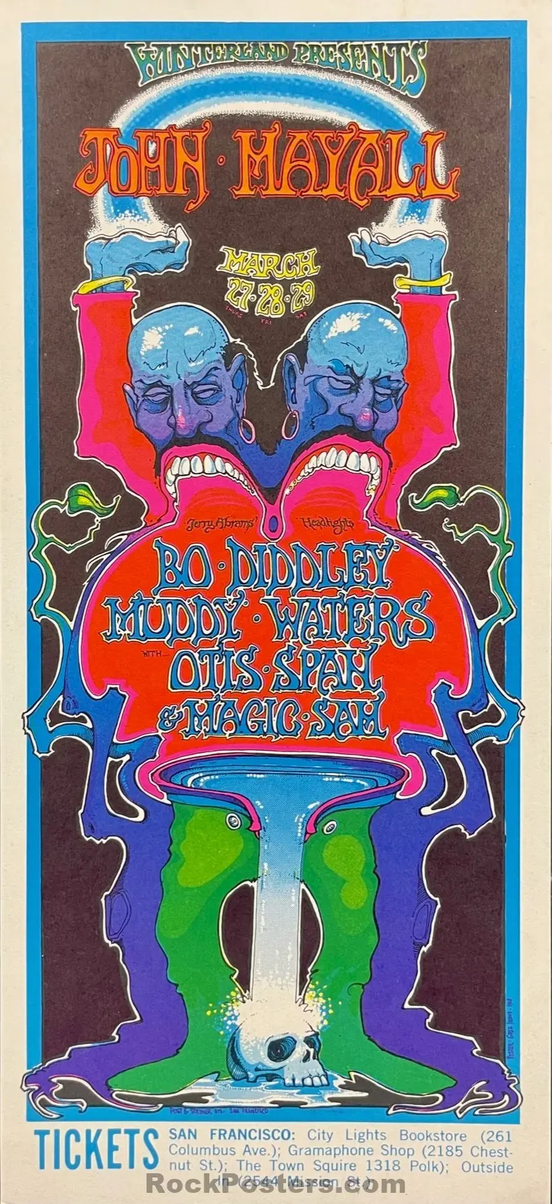 Auction - Aor 4.55 - John Mayall Muddy Waters - Greg Irons - 1969 Handbill  - Winterland  - Near Mint Minus 1