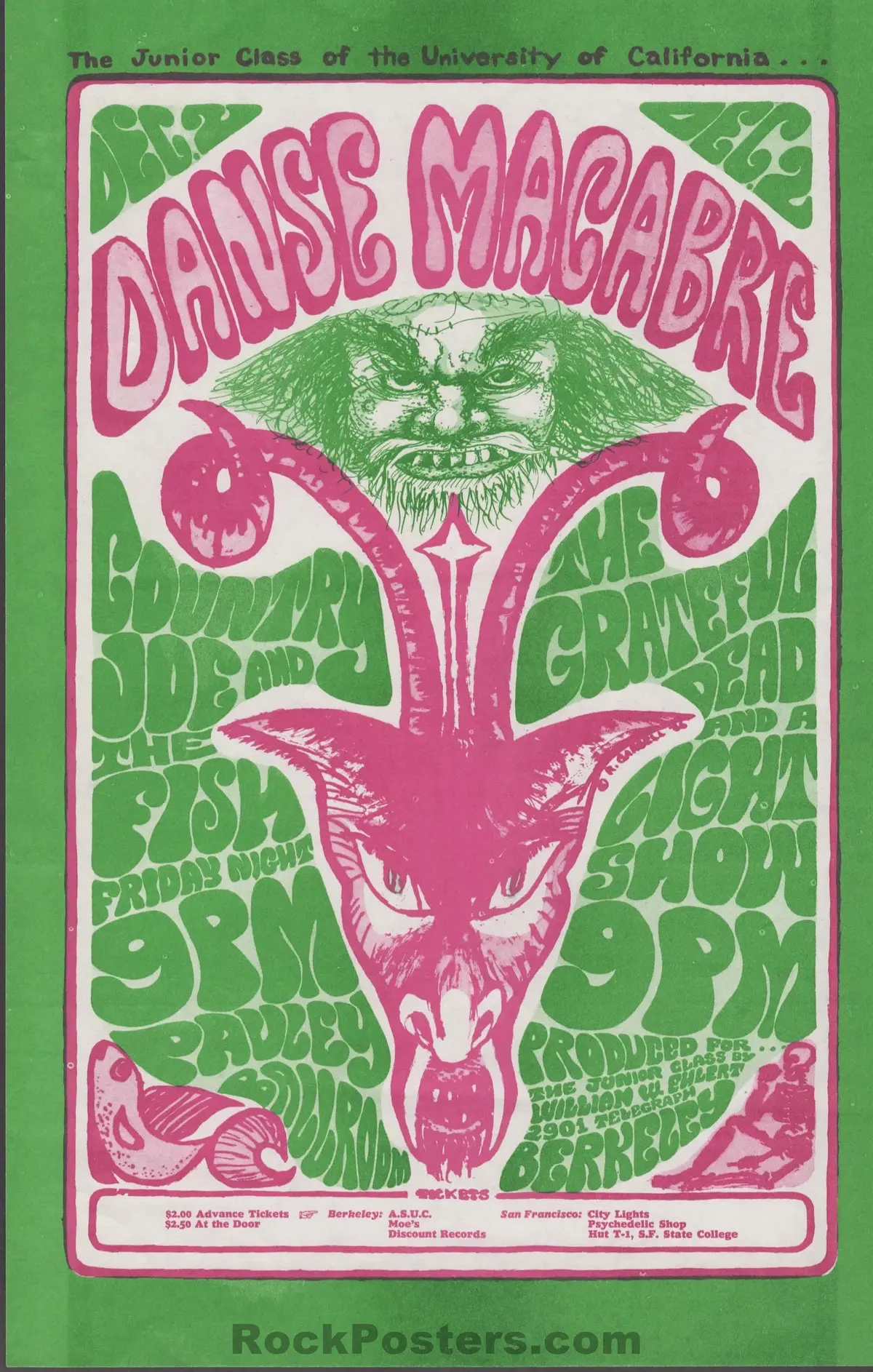 Auction - Grateful Dead - Danse Macabre - 1966 Handbill - Pauley Ballroom Berkeley - Excellent 1