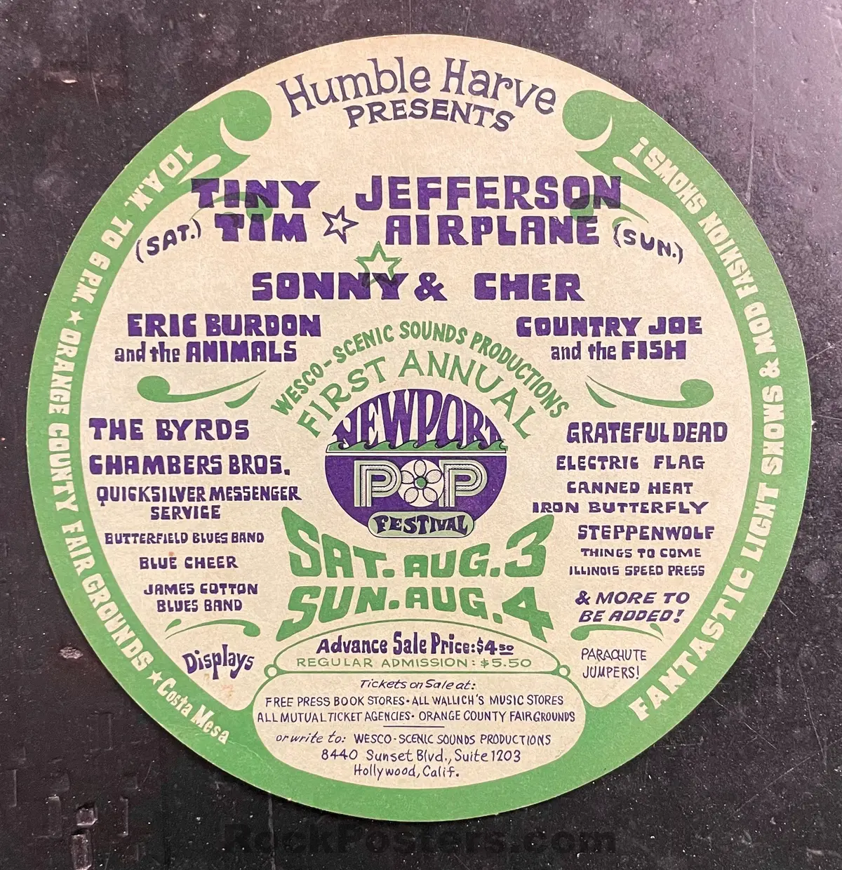 Auction - Aor 3.61 - Grateful Dead Blue Cheer - 1968 Handbill - Newport Pop Fest - Excellent 1