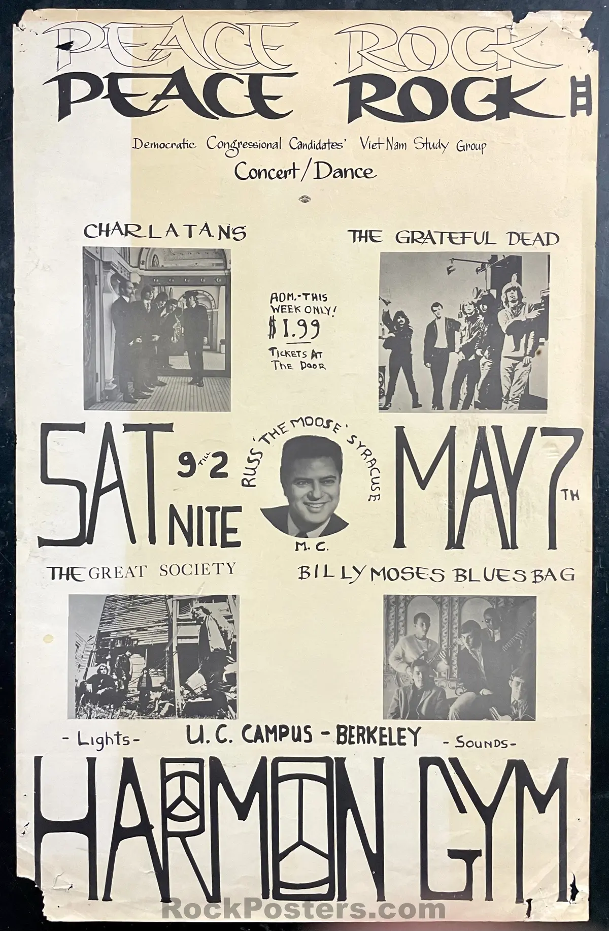Auction - Grateful Dead - Peace Rock Iii - 1966 Poster - Harmon Gym Berkeley - Good 1