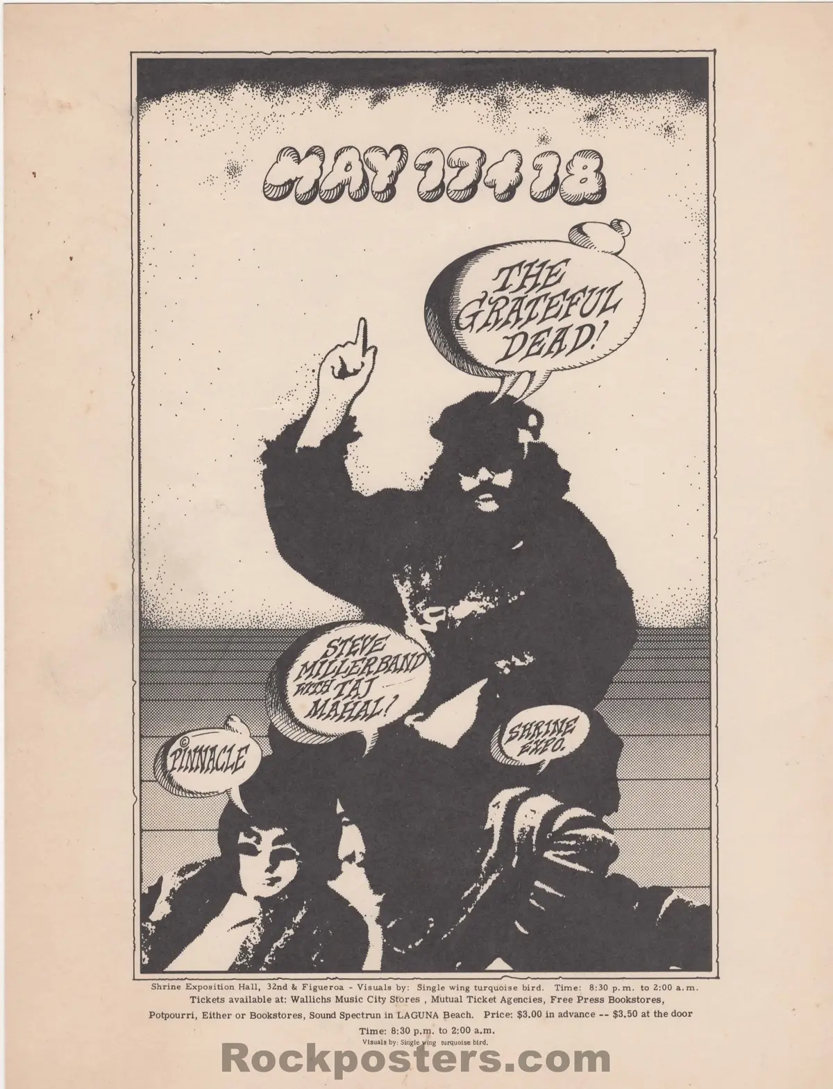 Auction - Aor  Pg. 255L - Grateful Dead - Van Hamersveld - 1968 Handbill  - Shrine Los Angeles - Excellent 1