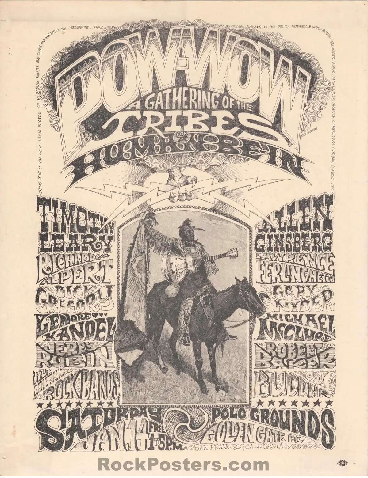 Auction - Aor 2.215 - The Human Be-In - Grateful Dead Timothy Leary - Golden Gate Park  - 1967 Handbill - Excellent 1